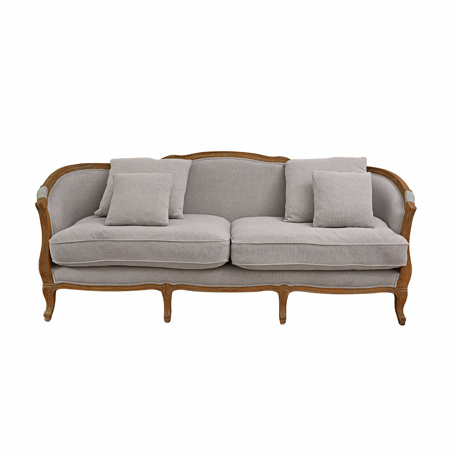 hellgrau Sofa Monneville in hellgrauem Stoff mit Holzrahmen, elegantes Wohnzimmermöbelstück