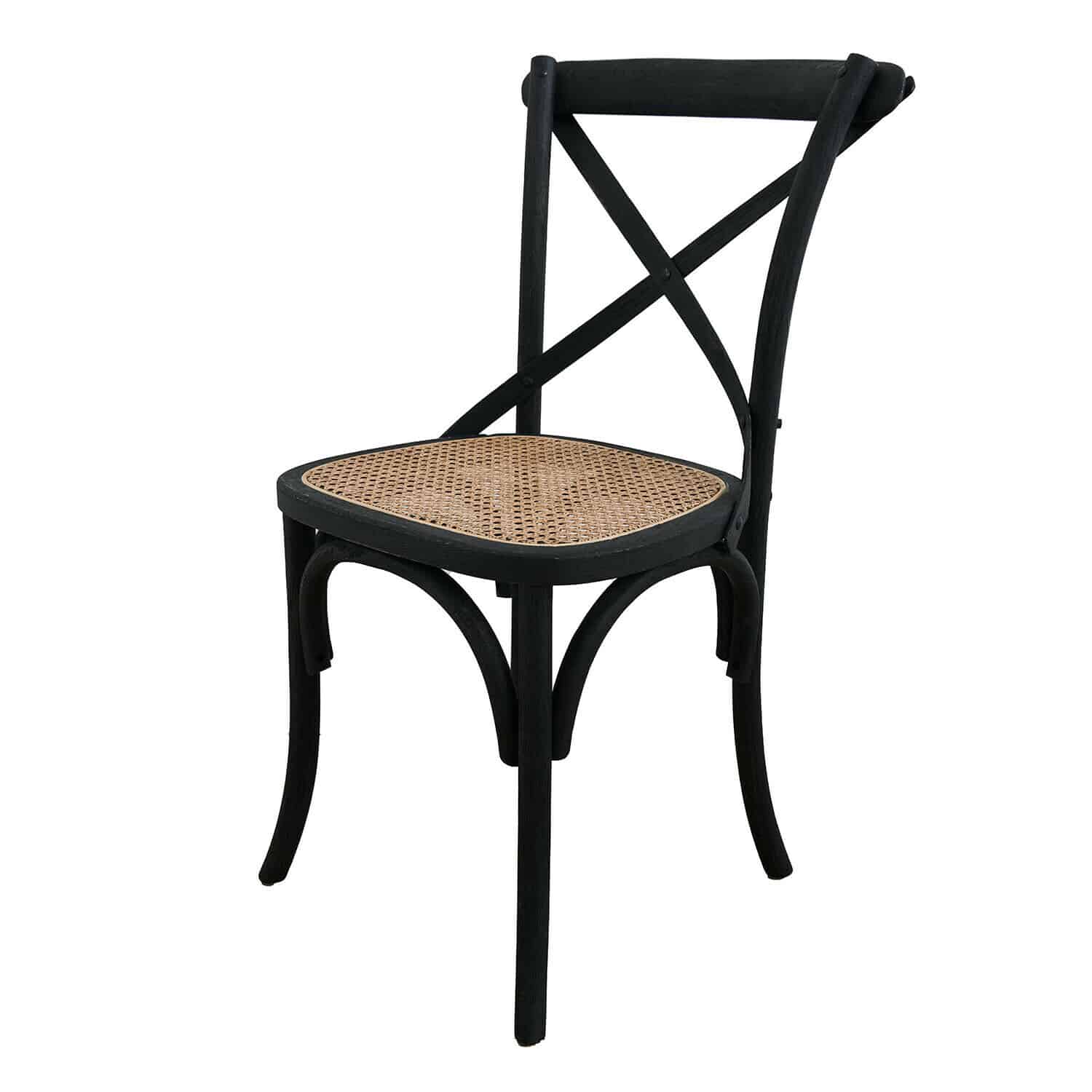 Stuhl Kary Schwarzer Holzstuhl mit hellbraunem Geflecht-Sitz, Vintage-Stil für Esszimmer