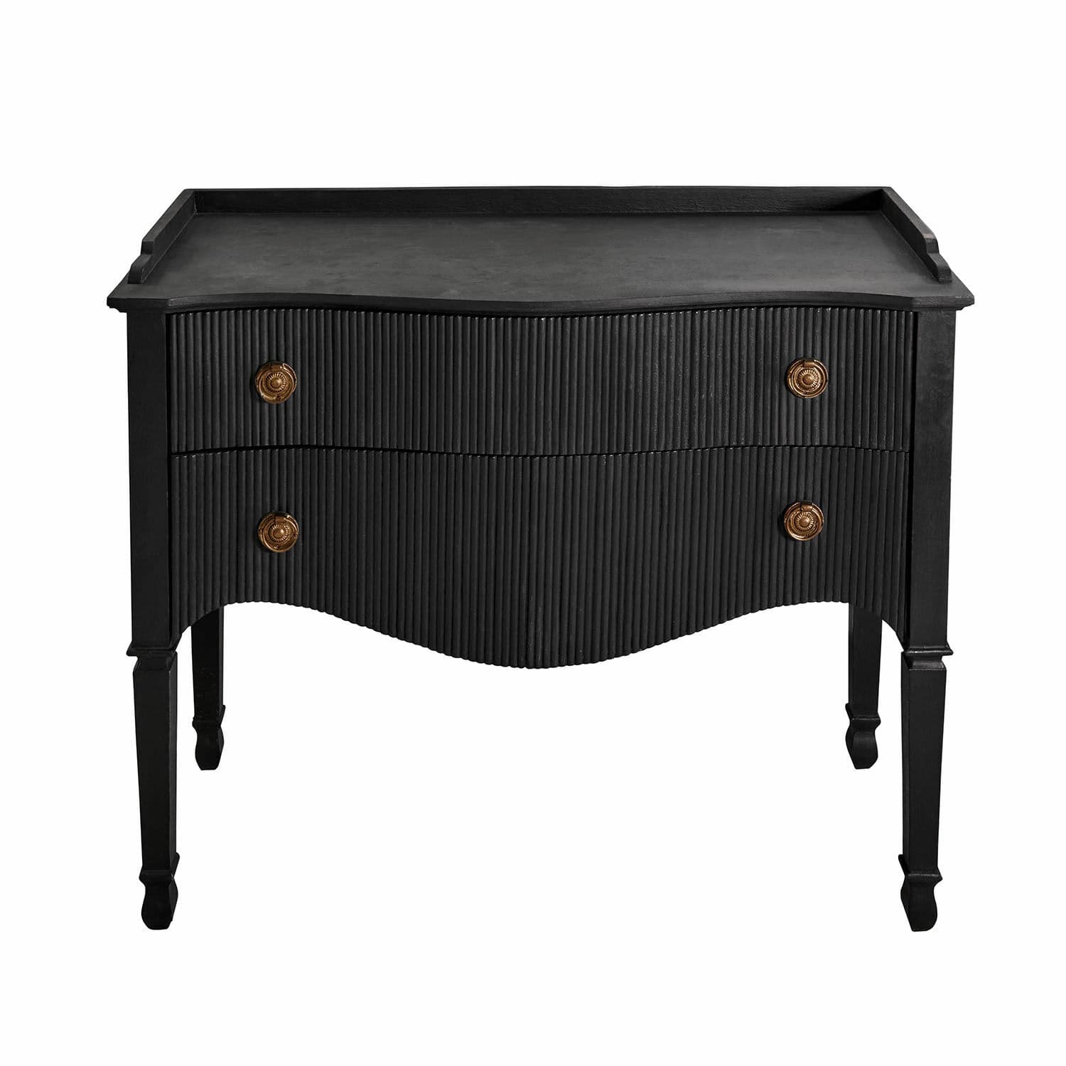 Kommode Boissiére Schwarze Kommode mit zwei wellenförmigen Schubladen und Messinggriffen, elegantes Möbelstück