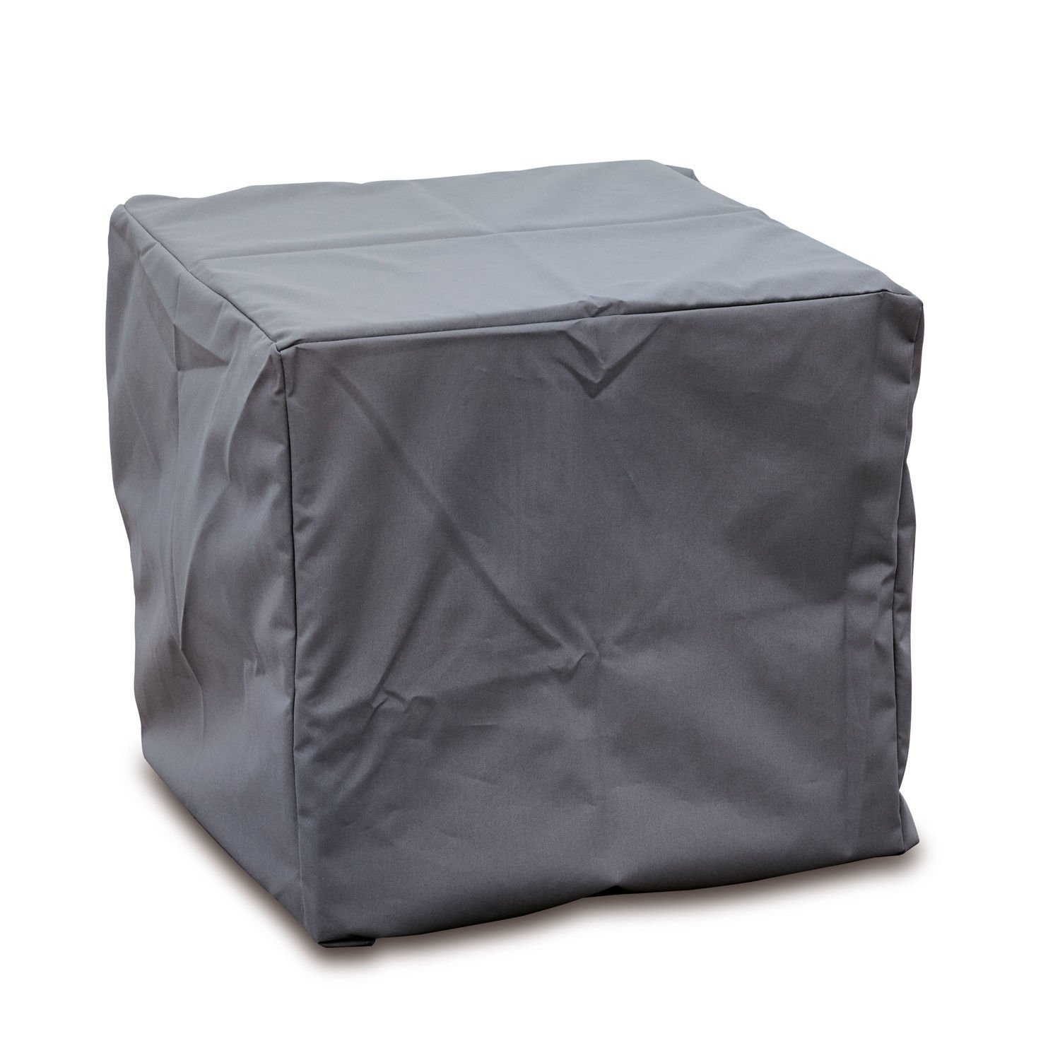 Quadratischer Sitzpouf aus grauem Stoff, praktisches Möbelstück für Wohnzimmer oder Gästezimmer