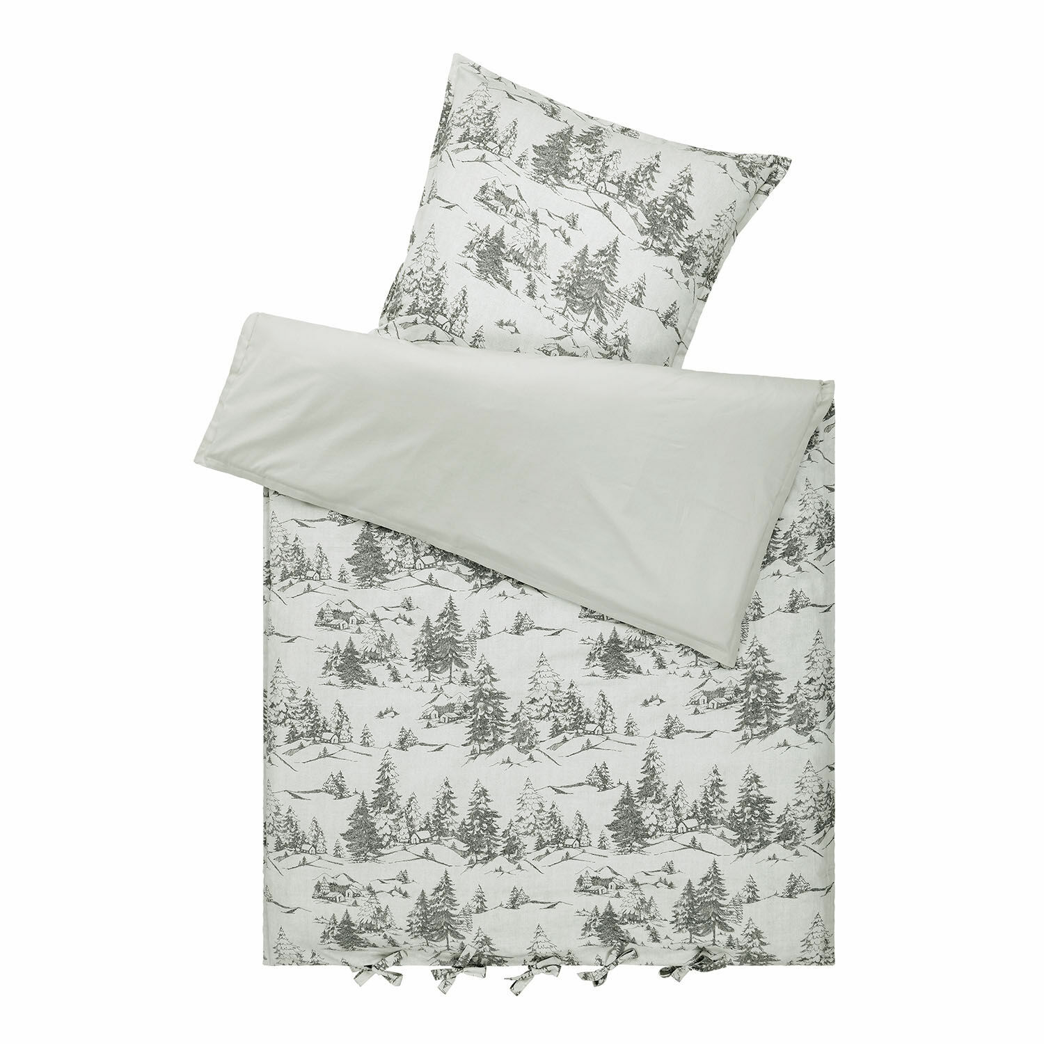 Bettwäsche Héroux Bettwäsche-Set aus Baumwolle in Grau mit Berglandschafts- und Baumdruck für gemütliches Schlafzimmer
