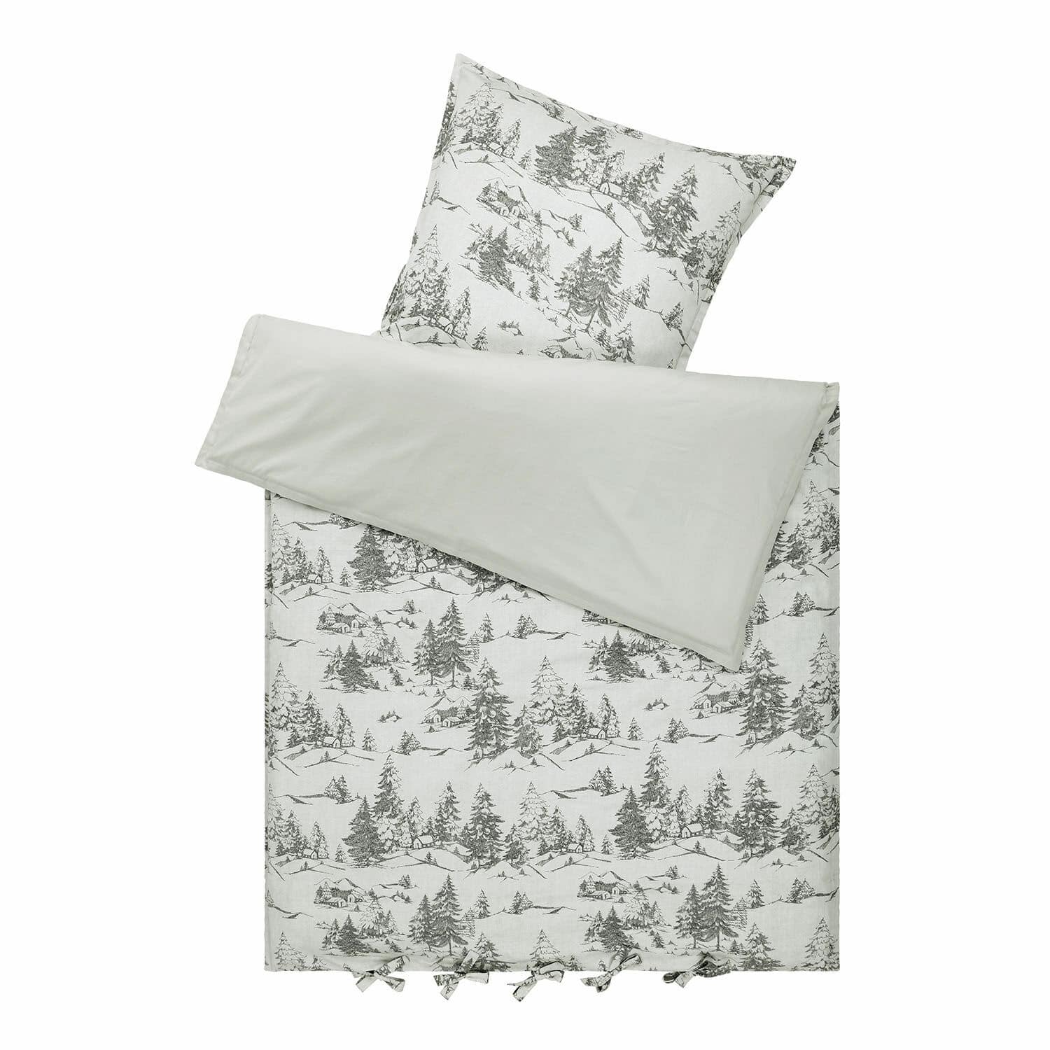 Bettwäsche Héroux Bettwäsche-Set aus Baumwolle in Grau mit Berglandschafts- und Baumdruck für gemütliches Schlafzimmer