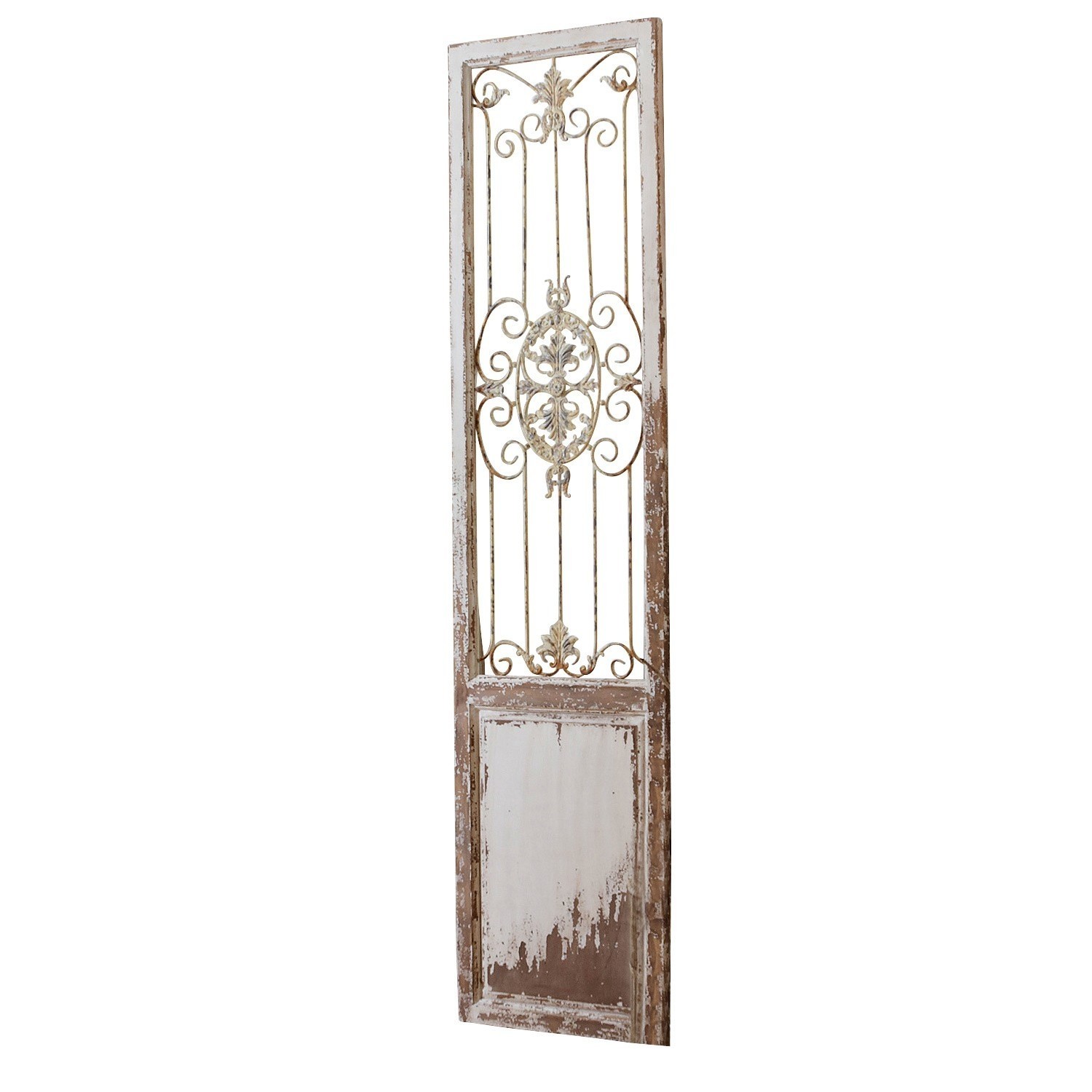 Deko-Paneel Versailles Schmale Holztür mit metallischer Vintage-Dekoration, shabby weiß-braune Patina