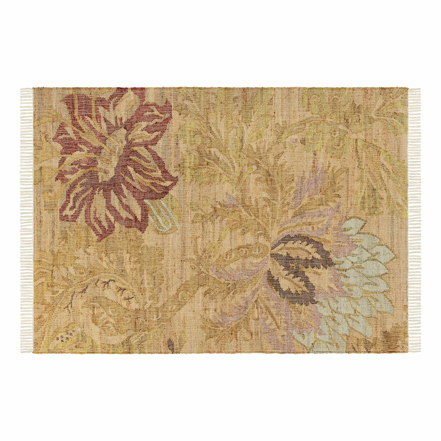Teppich Willeque Teppich aus Naturmaterial mit floralem Muster in Beige und Rot, stilvolle Wohnraumdekoration