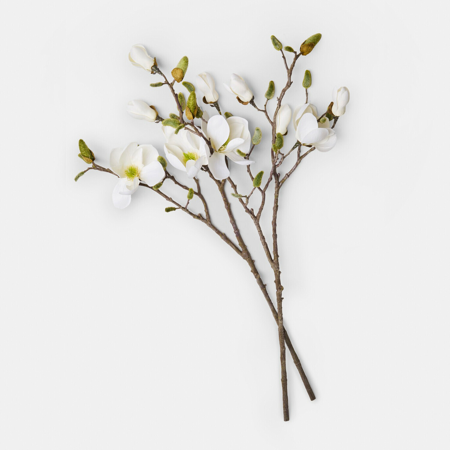 2er Set cremefarbene Dekozweige mit Magnolienblüten für stilvolle Wohnraumgestaltung