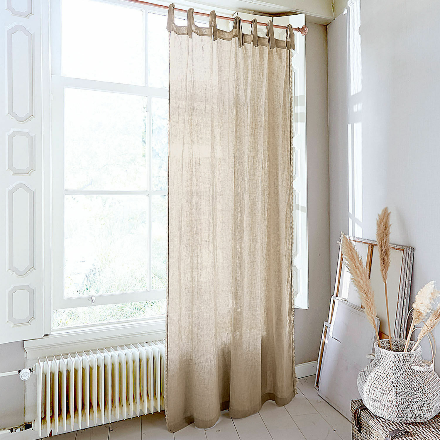 Gardine Jovis, Natürliches Leinengewebe, Mit hübscher Bogenspitze, Nostalgisches Design in leinen