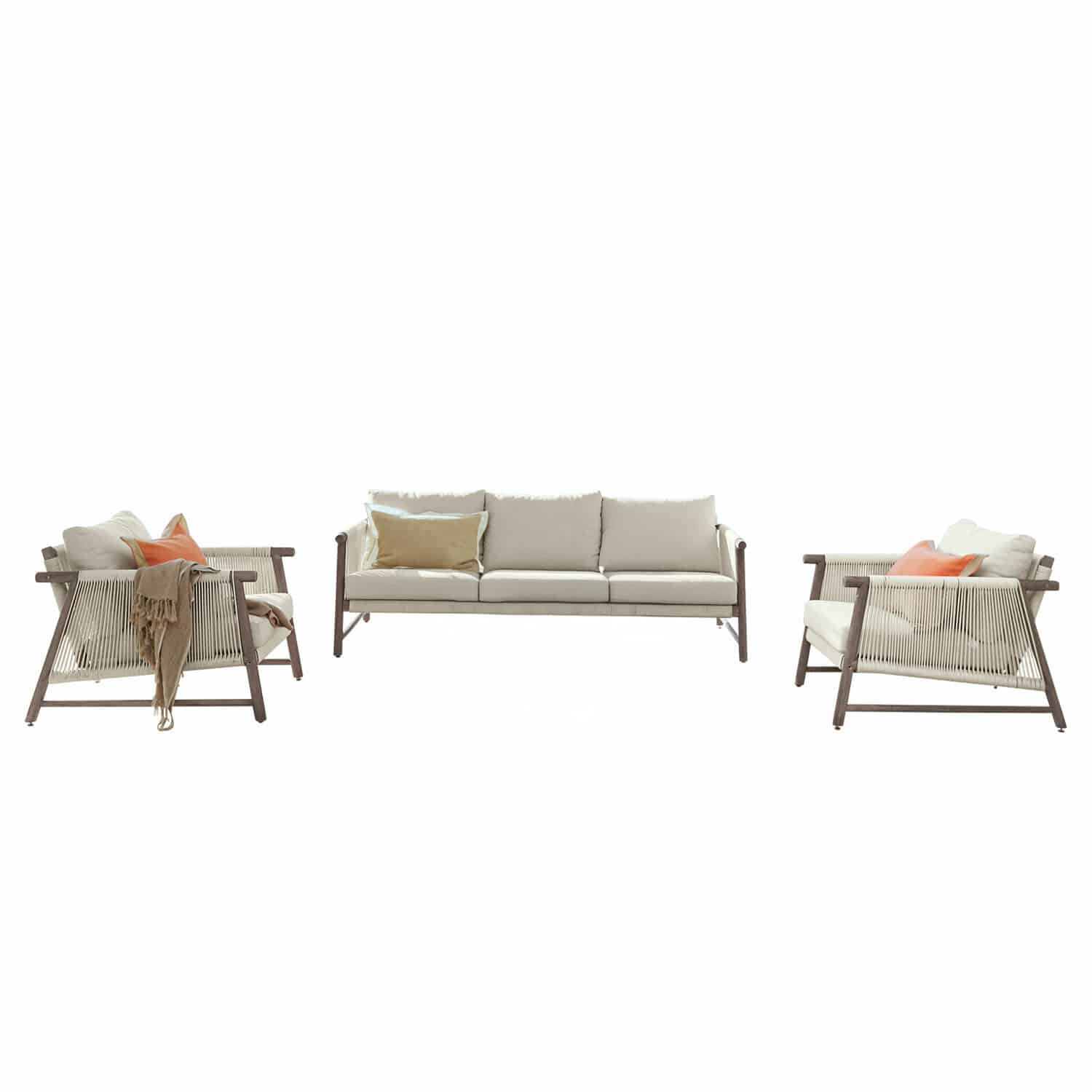 Sitzgruppe FSC®-100% Clarmontaine Sitzgruppe mit beigen Polstern und Holzrahmen, modernes Wohnzimmermöbel-Set für Komfort