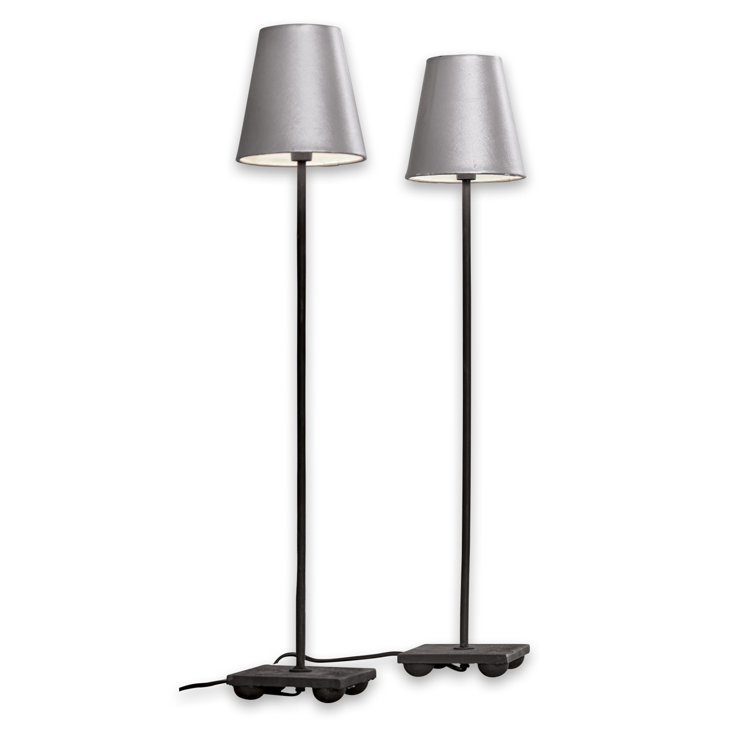 antiksilber/schwarz Zweier-Set Tischlampen Filia in antiksilber und schwarz aus Metall und Stoff für Wohnräume