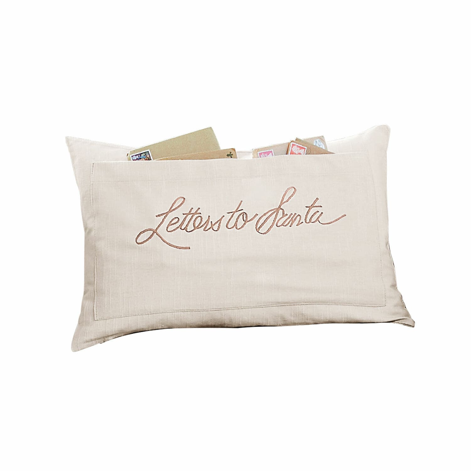 weiß/beige Beige Kissenhülle mit Schriftzug Letters to Santa und Tasche für Weihnachtsbriefe