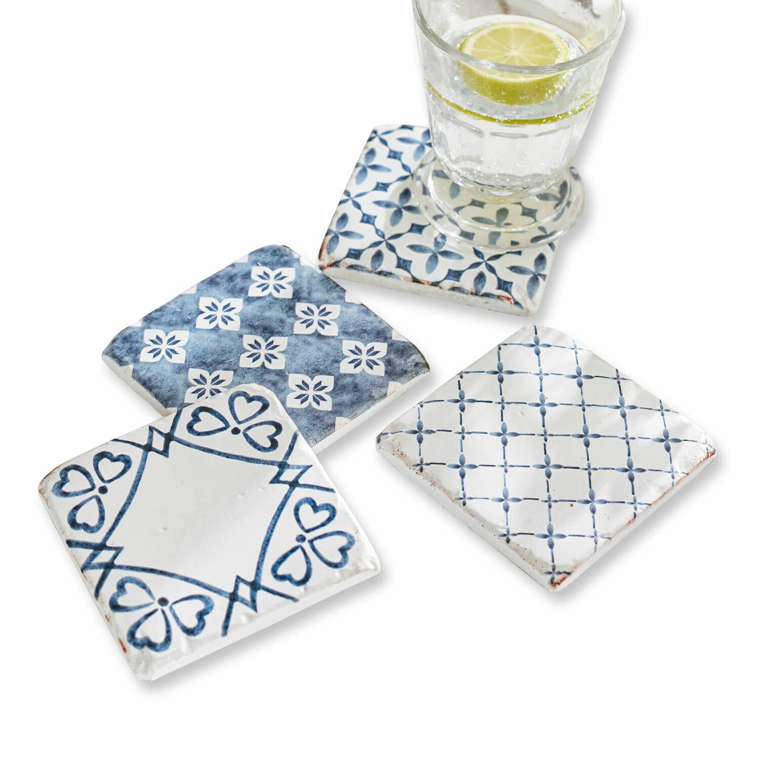 Untersetzer 4er Set Sliwa Keramik-Untersetzer mit blauem Muster, ideal zum Schutz von Möbeln vor Feuchtigkeit