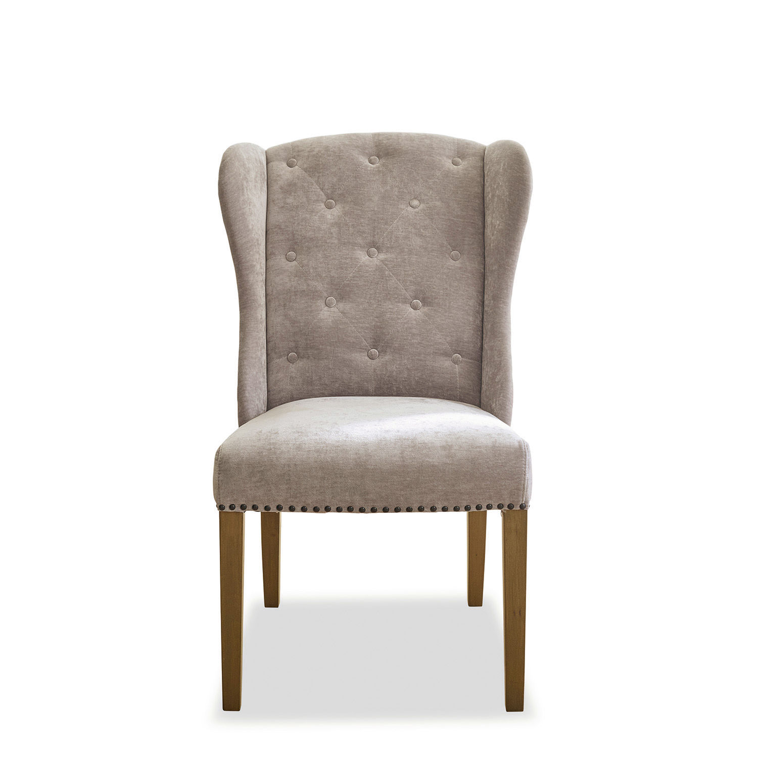 grau Grau gepolsterter Stuhl Remi mit Holzbeinen, eleganter Sitz für Wohnzimmer oder Esszimmer