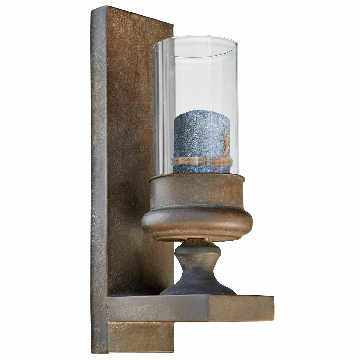 Wandkerzenhalter Aquivex Metall-Wandleuchte mit klarem Glaszylinder und blauer Kerze, rustikales Wandlicht