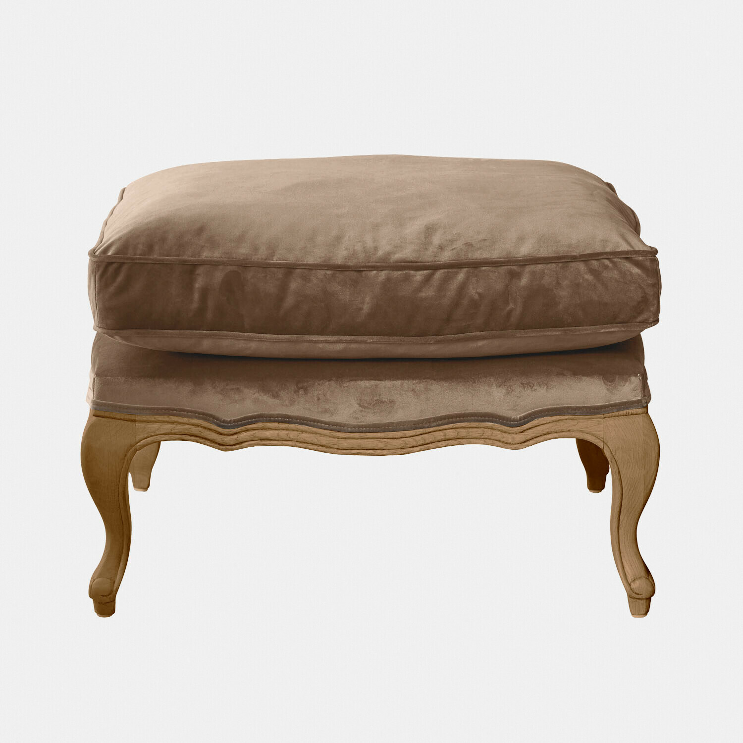 taupe/braun Hocker Corlay mit Holzbeinen und weichem taupe-braunem Samtkissen für gemütliche Sitzgelegenheiten