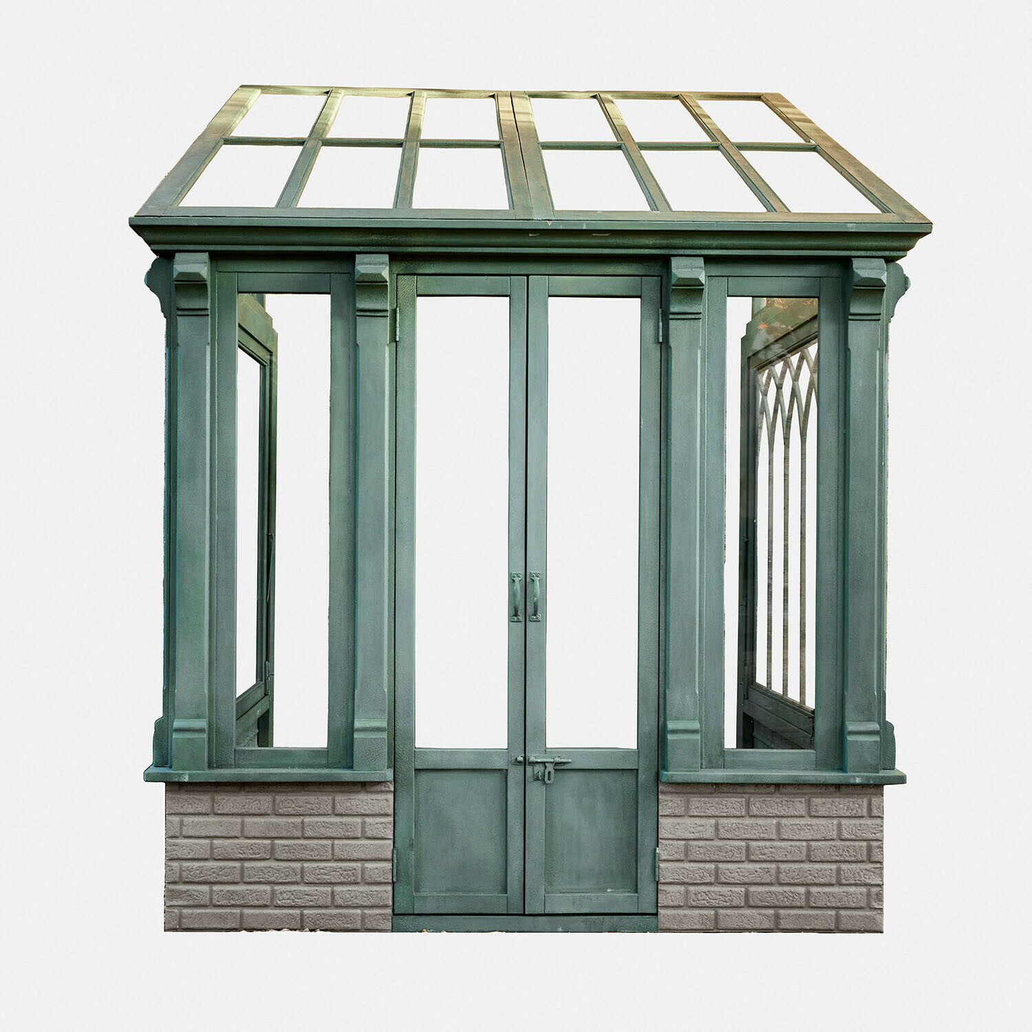 Gartenhaus Lévandon Grünes Gewächshaus aus Metall mit Ziegelsteinboden, ideal für Garten und Pflanzenzucht