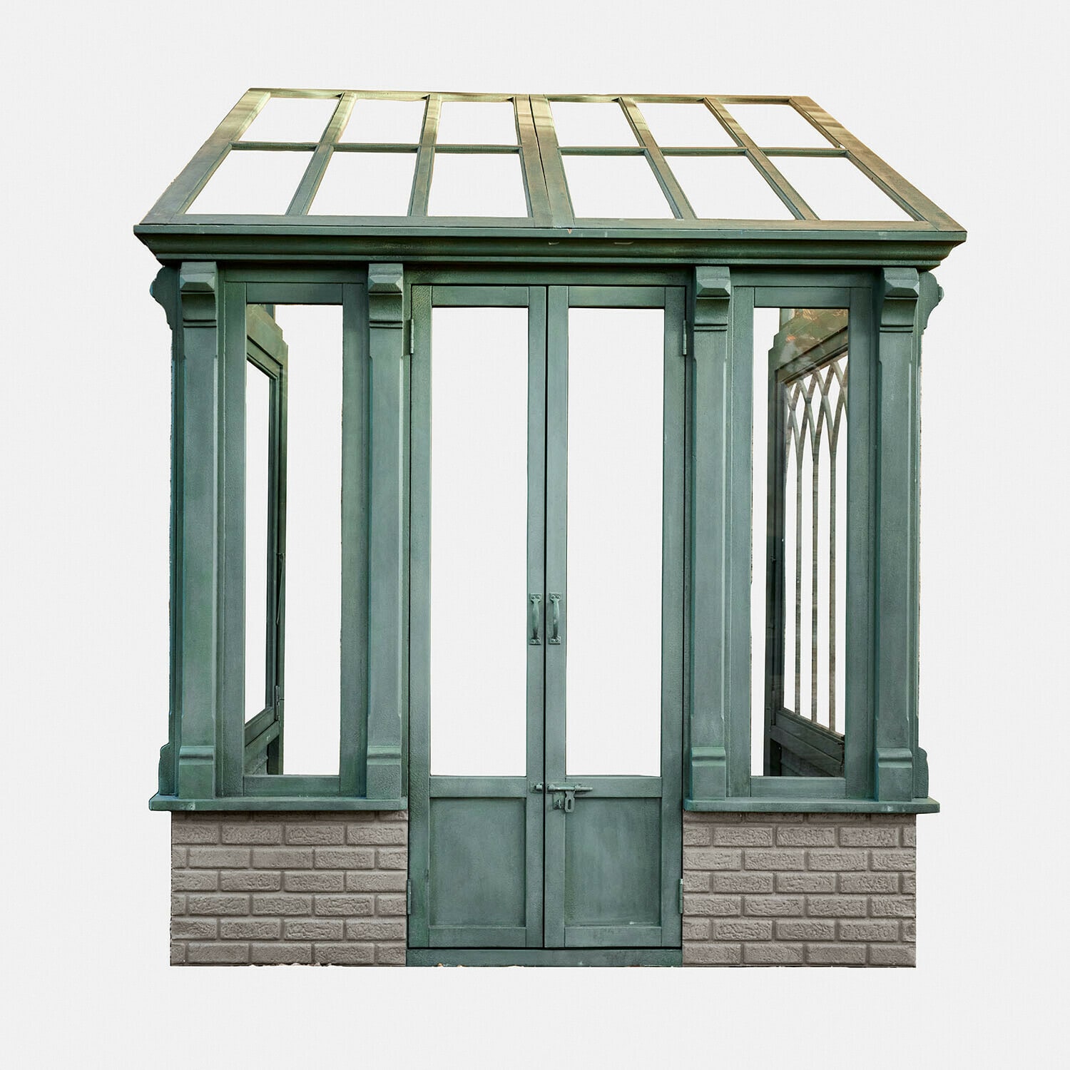 Gartenhaus Lévandon Grünes Gewächshaus aus Metall mit Ziegelsteinboden, ideal für Garten und Pflanzenzucht