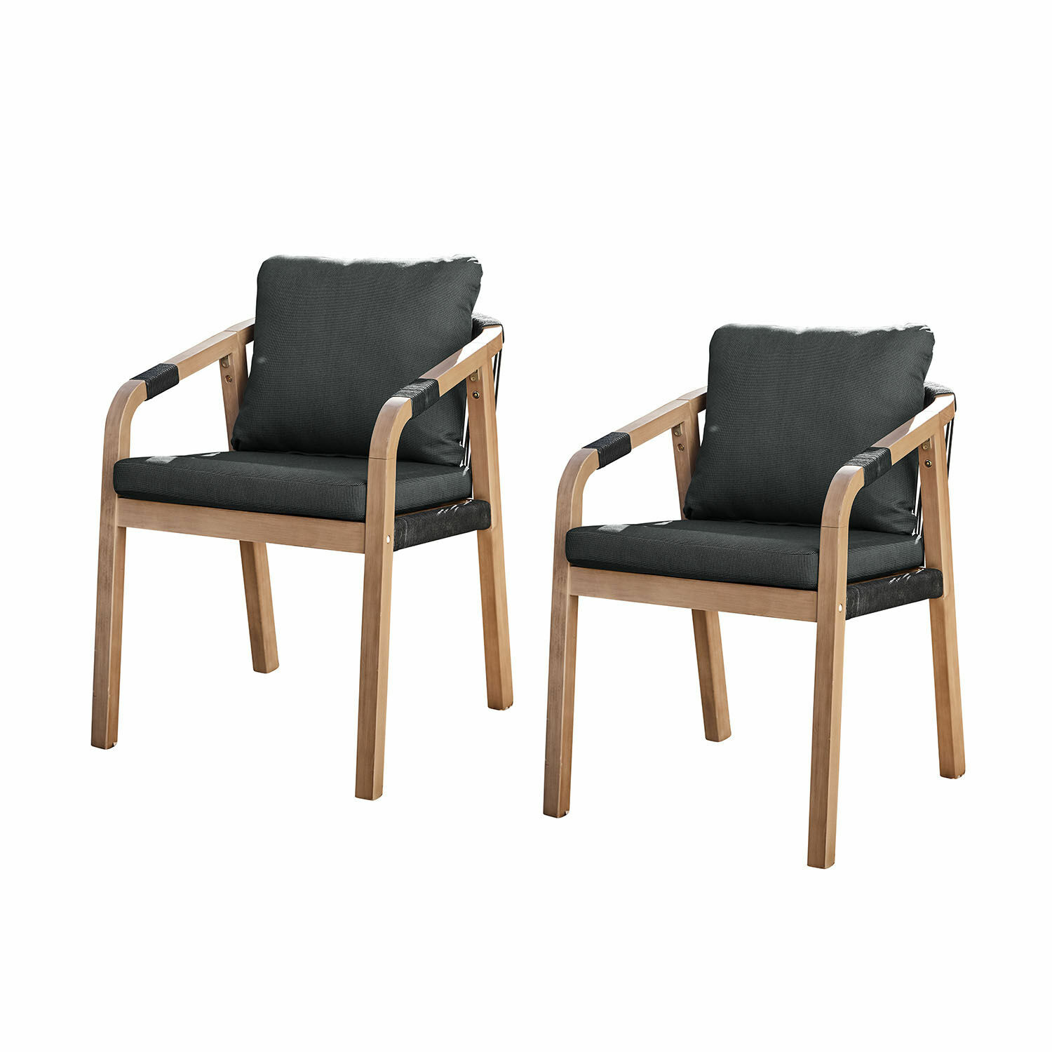 braun/schwarz Zweier-Set Stühle Kennedy aus FSC-Holz in Braun mit schwarzen Polstern, bequeme Wohnzimmermöbel