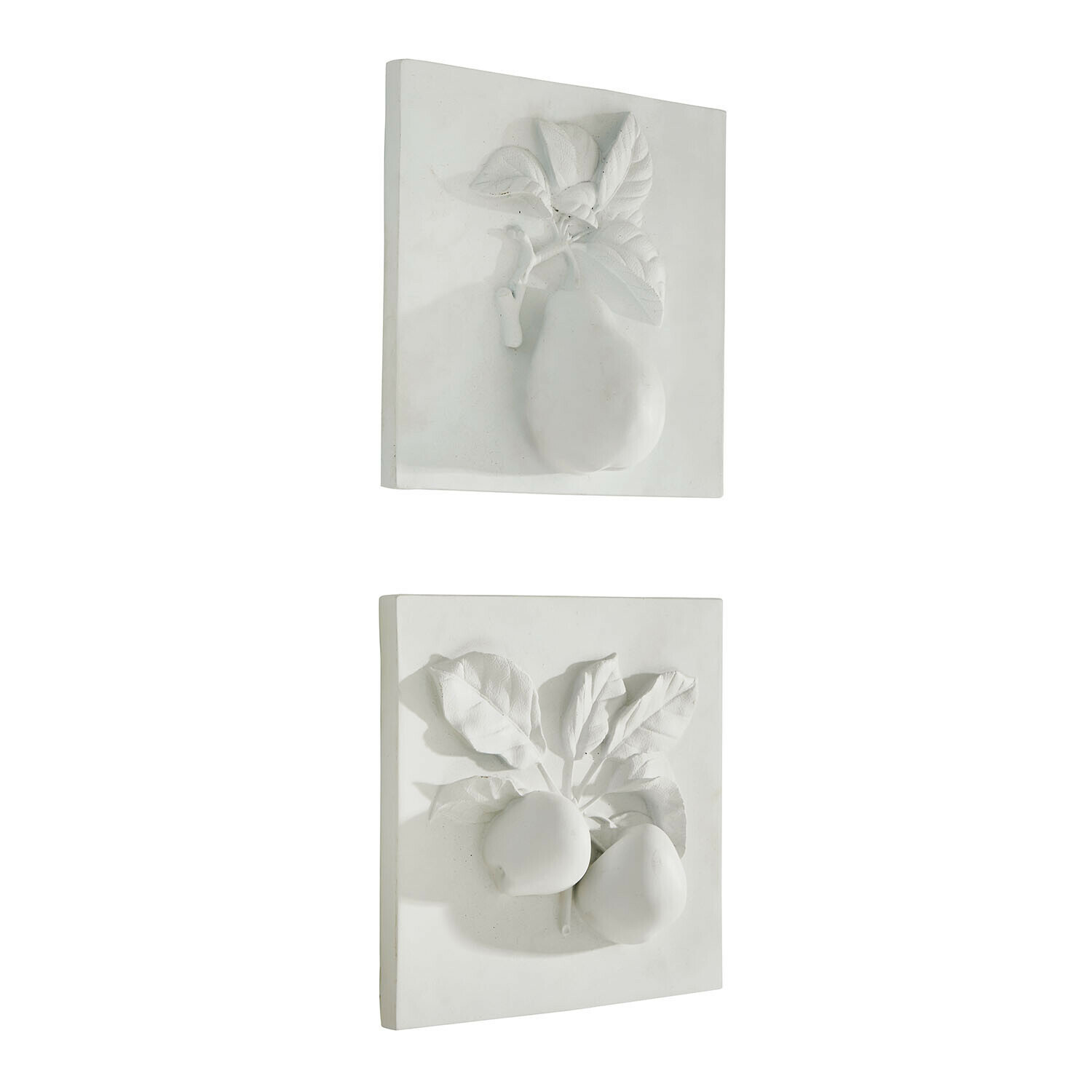 Bild 2er Set Mirabellas Weiße Keramikfliesen mit Relief von Früchten und Blättern, dekorative Wandgestaltung