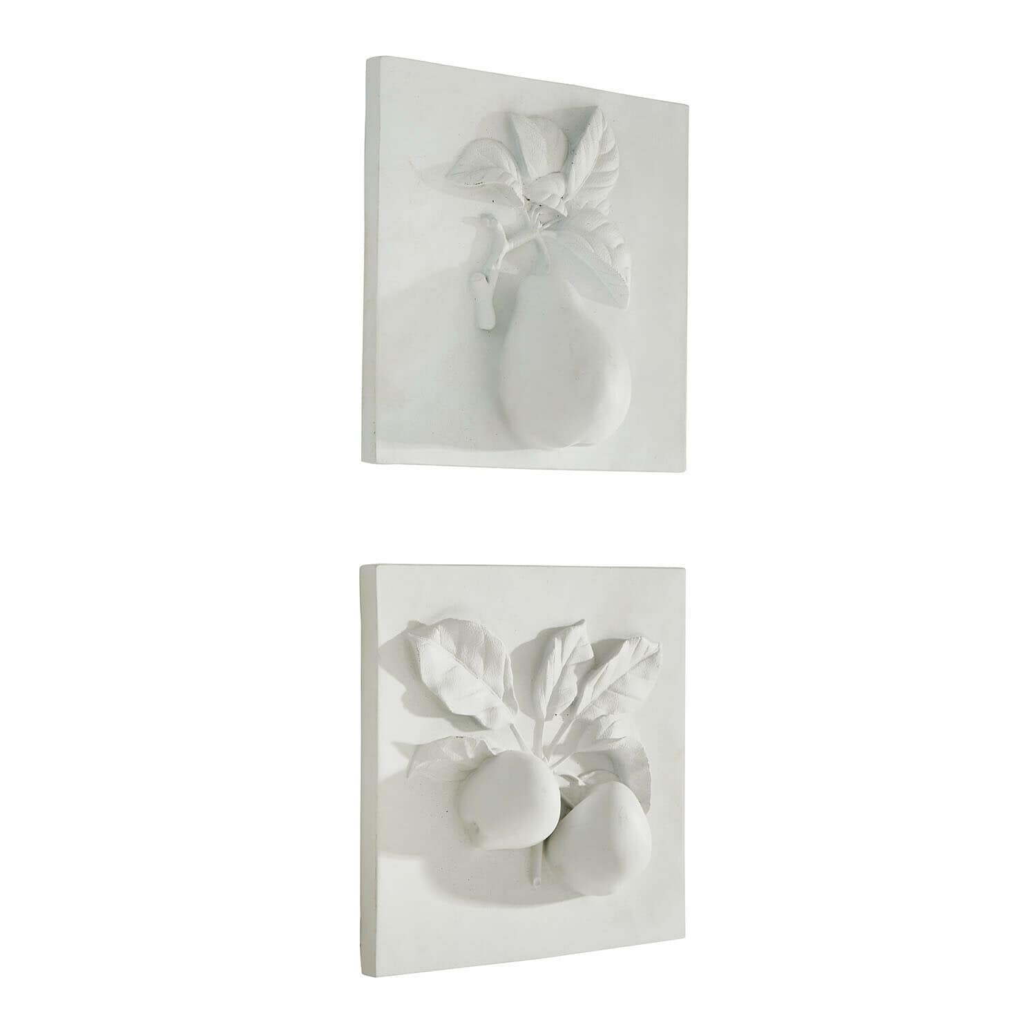 Bild 2er Set Mirabellas Weiße Keramikfliesen mit Relief von Früchten und Blättern, dekorative Wandgestaltung