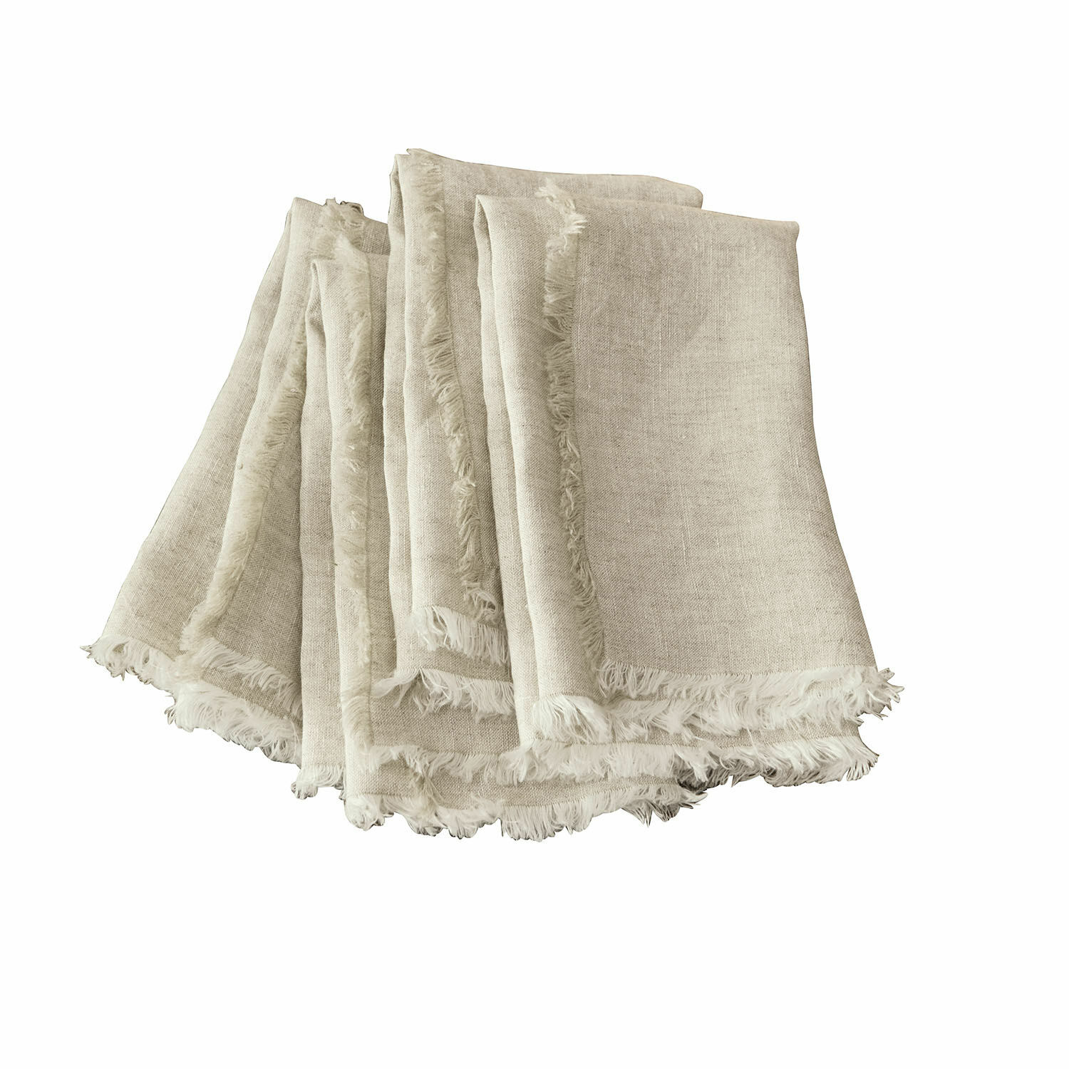 leinen 4er Set Servietten Largo aus Leinen in natürlichem Beige mit Fransen, Tischdekoration
