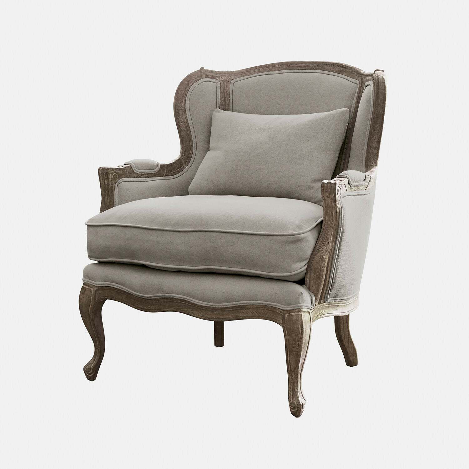 Sessel Kingswinford Klassischer Sessel mit grauem Stoffbezug und geschnitztem Holzrahmen im Vintage-Stil