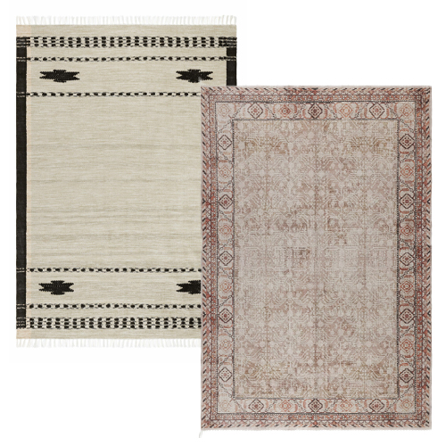 Set aus zwei Outdoor-Teppichen in Beige-Schwarz und Braun-Beige, strapazierfähiges Material, Bodendekor