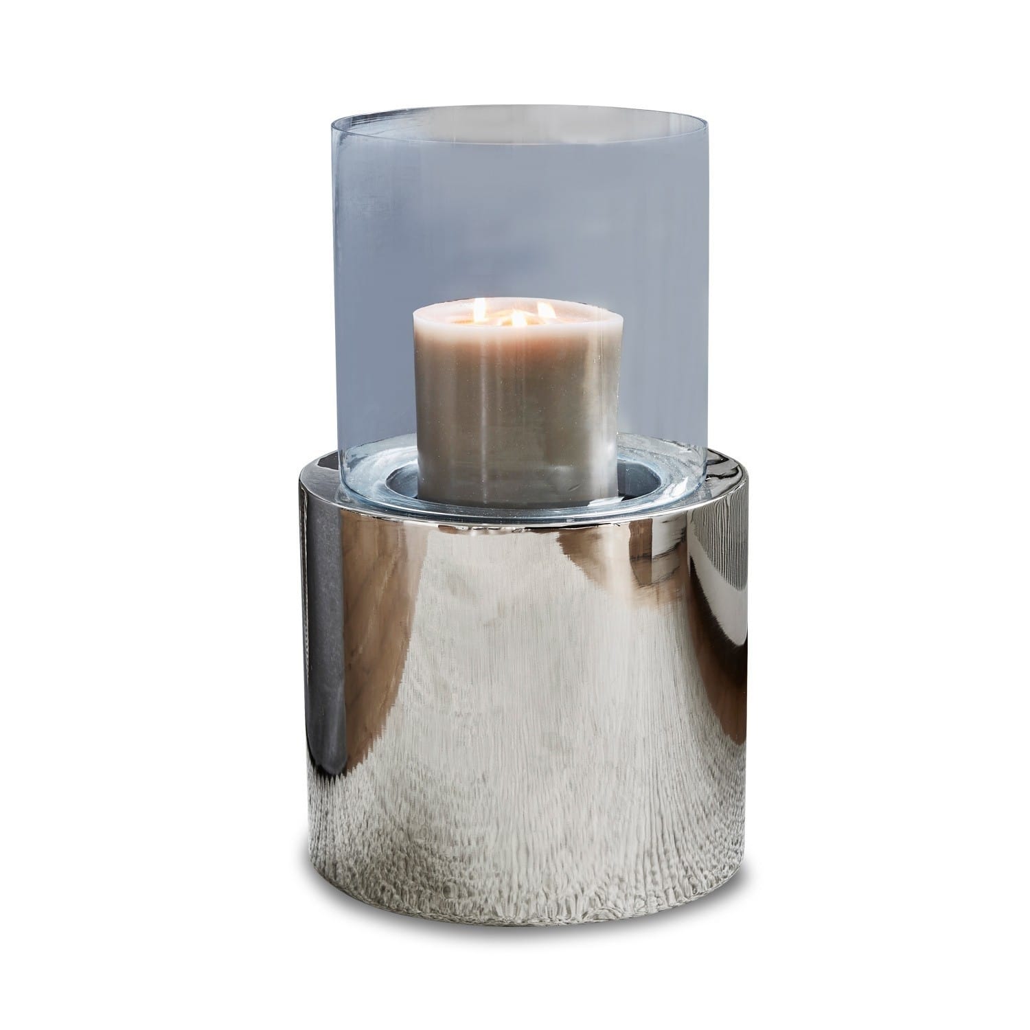 Windlicht Hanley Moderner Kerzenhalter aus Edelstahl und Glas mit weißer Kerze, Wohnaccessoire