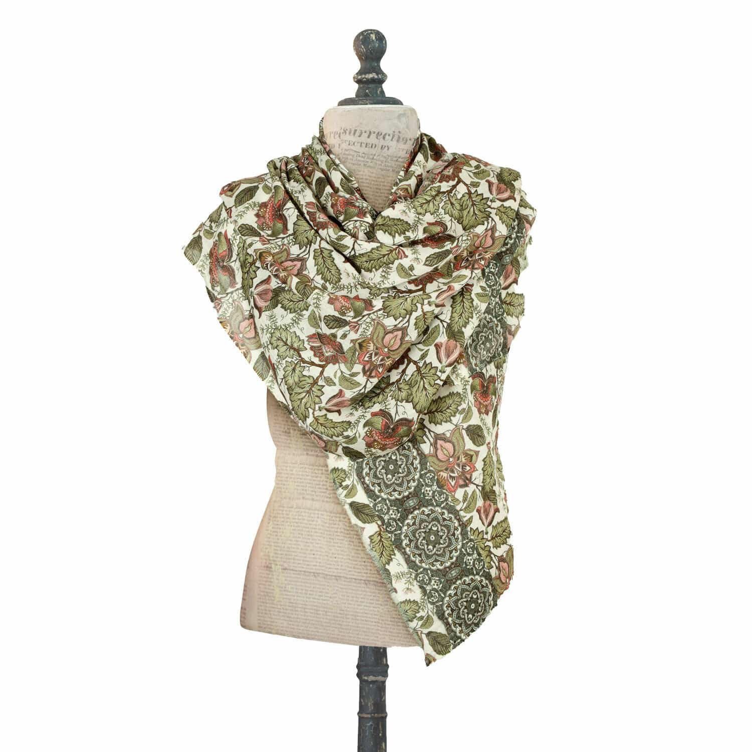 Schal Presquer Leichter Baumwollschal mit grün-rosa Blumenmuster, modisches Accessoire für Frühlingsoutfits