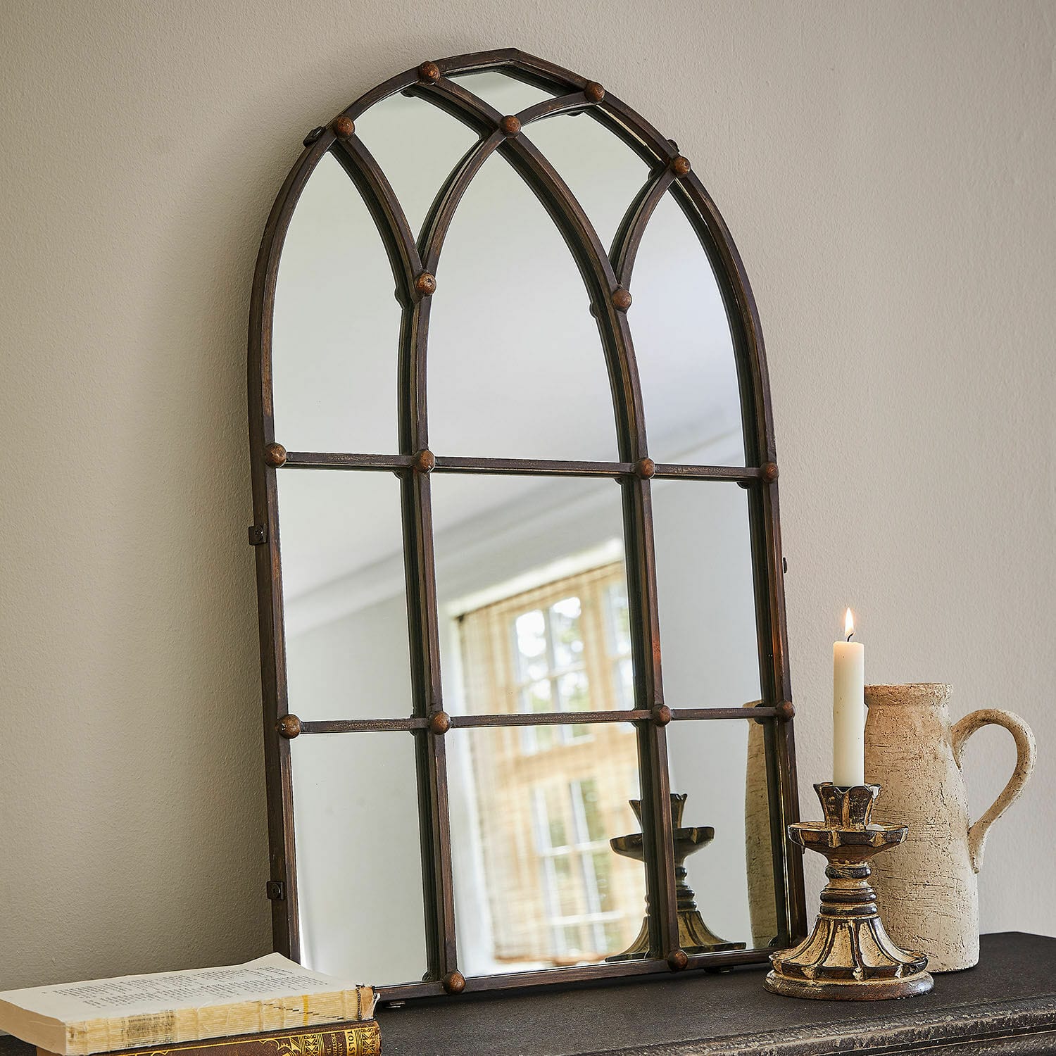 Spiegel Aprique Dekorativer Spiegel mit rostfarbener Metallrahmen im Vintage-Stil für Wohnzimmer oder Flur