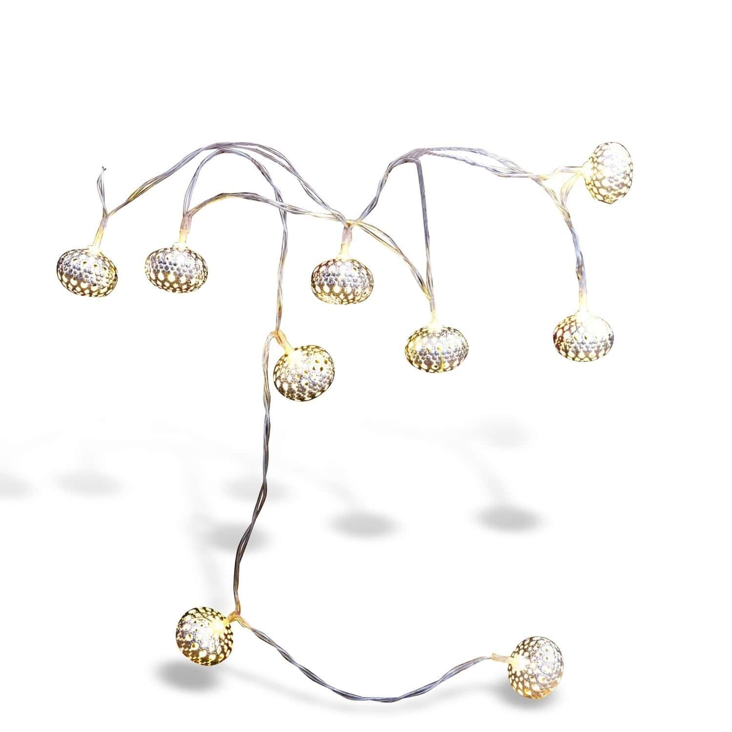 Lichterkette Fireballs Dekorative Lichterkette mit silbernen Metalllampenschirmen, ideal für Innenräume und Festtagsdeko