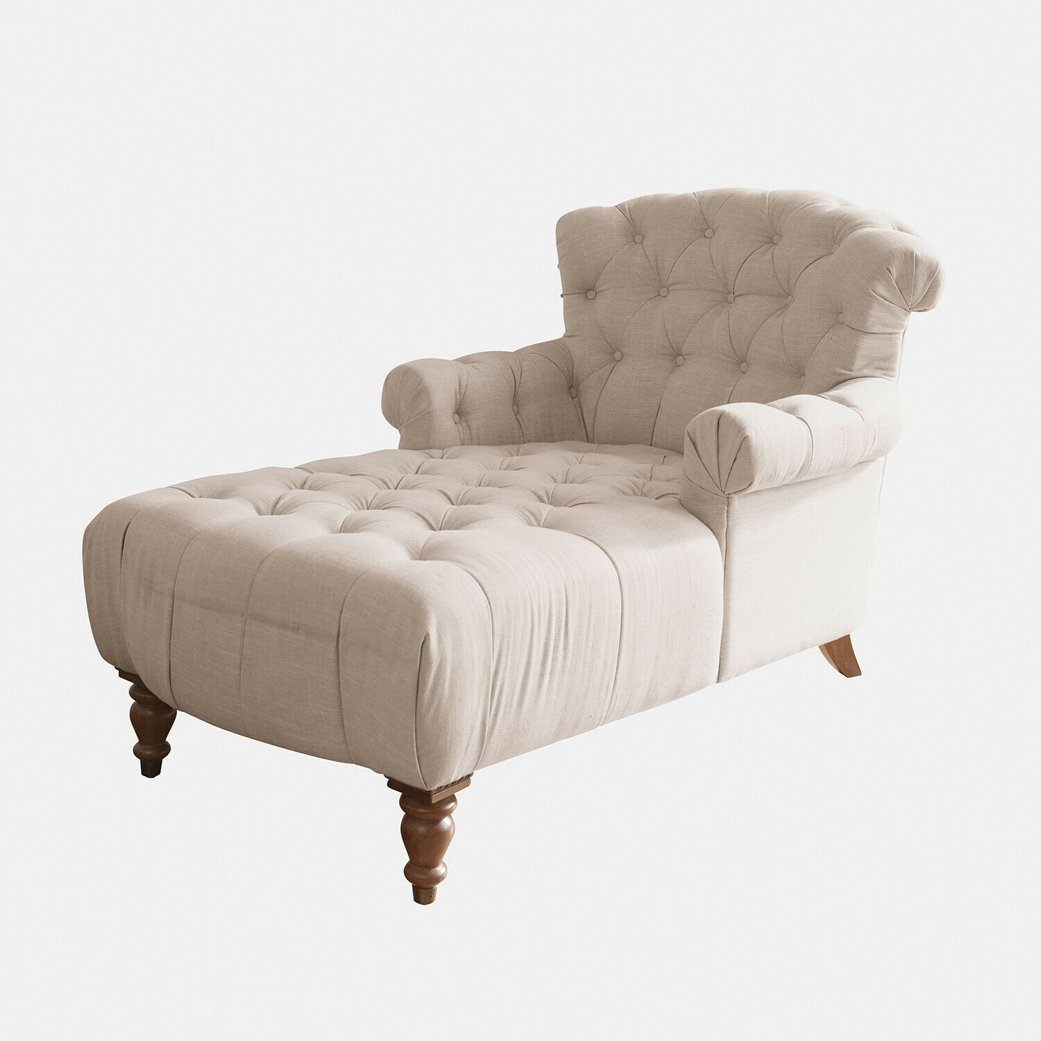 Chaiselongue Springfield Village Beige gepolsterte Chaiselongue aus Stoff mit Knopfheftung und Holzbeinen für Wohnzimmer
