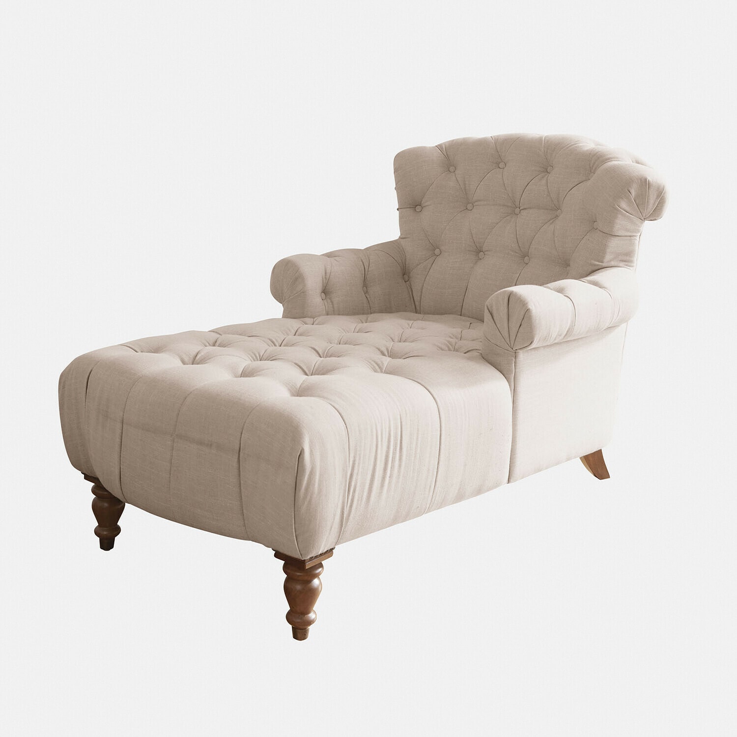 Chaiselongue Springfield Village Beige gepolsterte Chaiselongue aus Stoff mit Knopfheftung und Holzbeinen für Wohnzimmer