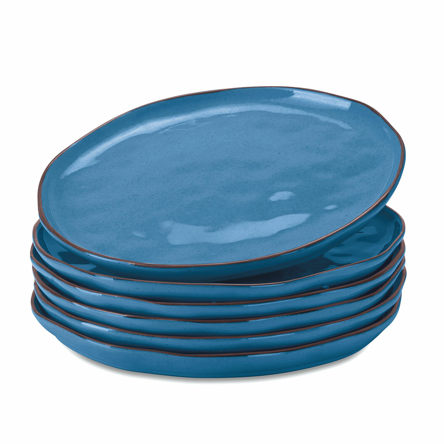 blau 6-teiliges Set blaue Keramikteller Biarr mit braunem Rand für den täglichen Gebrauch
