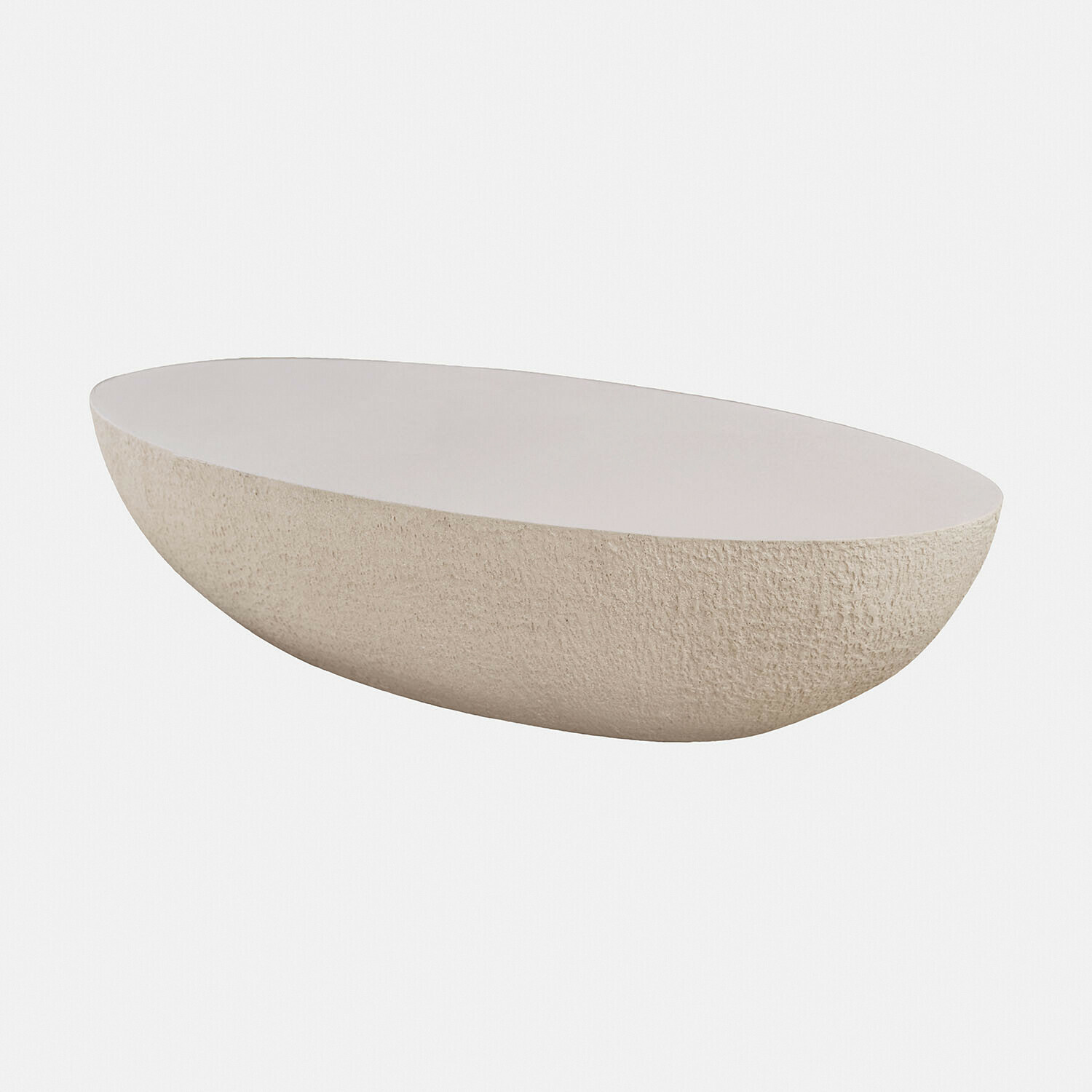 Ovale Schale aus hellem Stein mit rauer Oberfläche, dekoratives Wohnaccessoire