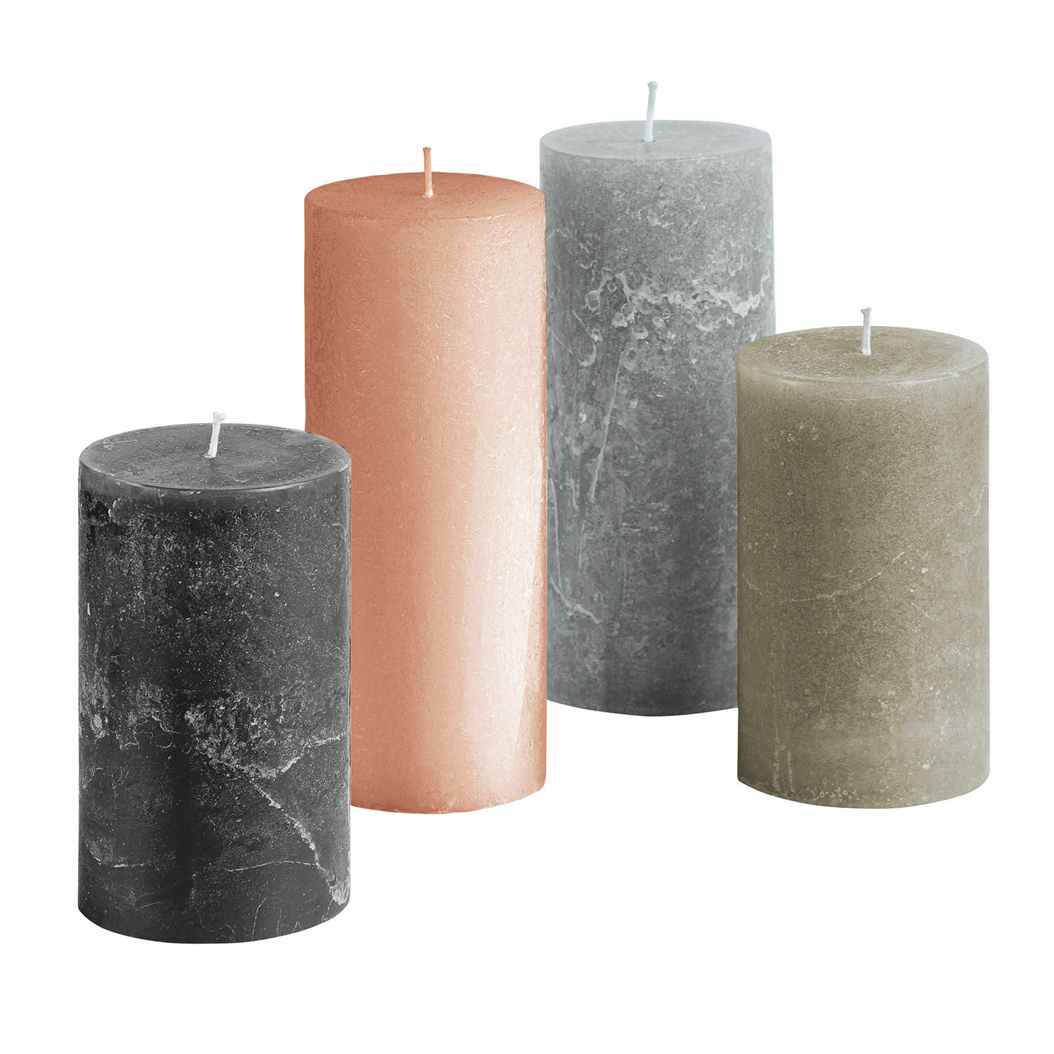grün/grau 4er Set Berekua Kerzen in Grün, Grau, Schwarz und Beige für stilvolle Wohnraumdekoration
