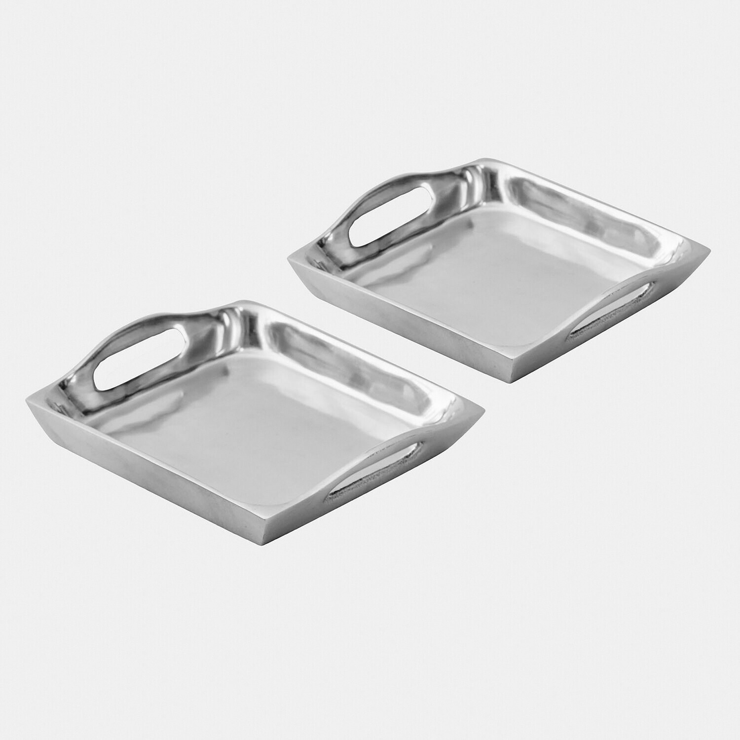 Tablett 2er Set Grélomiane Set aus zwei silbernen Metalltabletts mit Griffen, modernes Design zum Servieren von Getränken