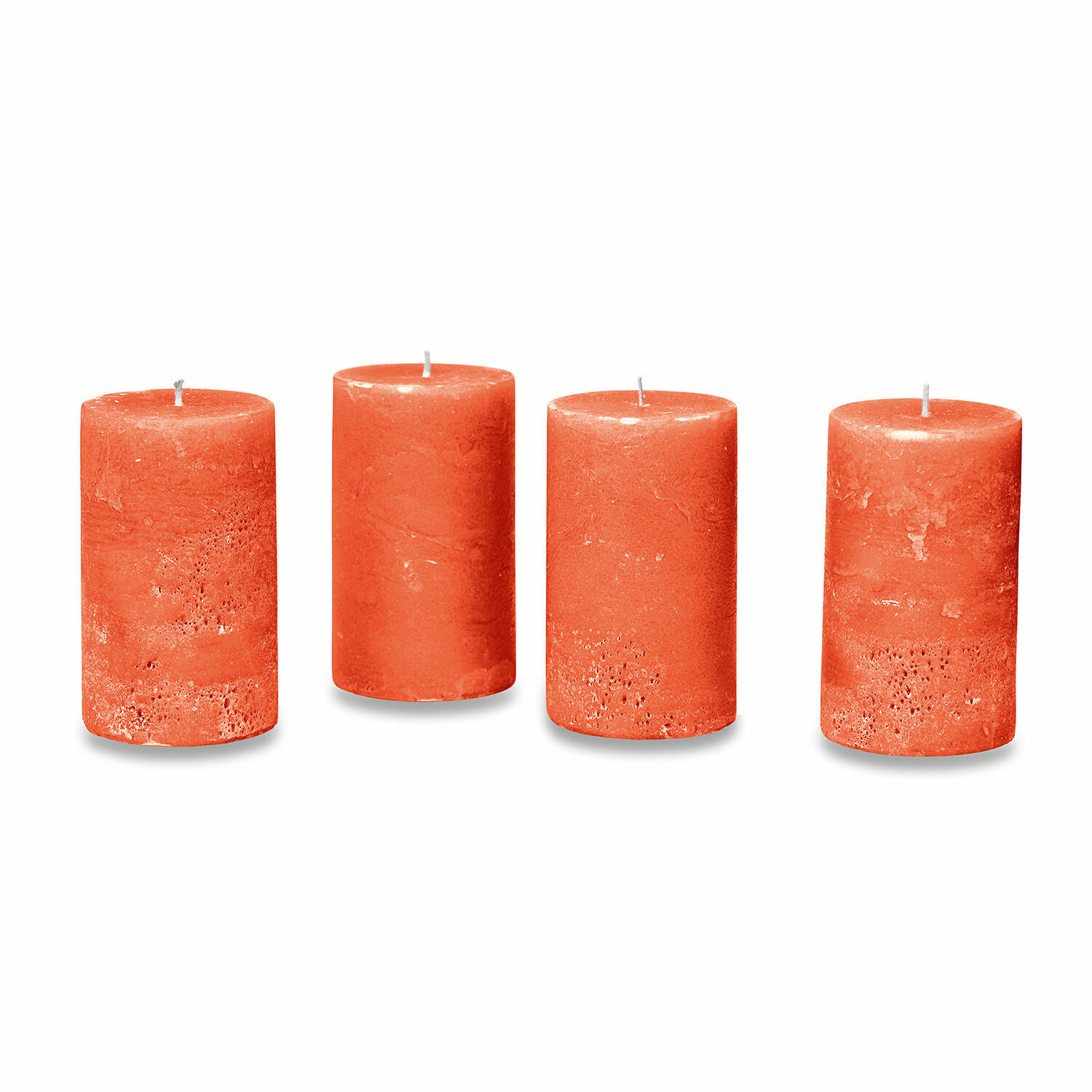 orange 4er Set orangefarbener Braga Kerzen aus Wachs, dekorative Wohnraumkerzen
