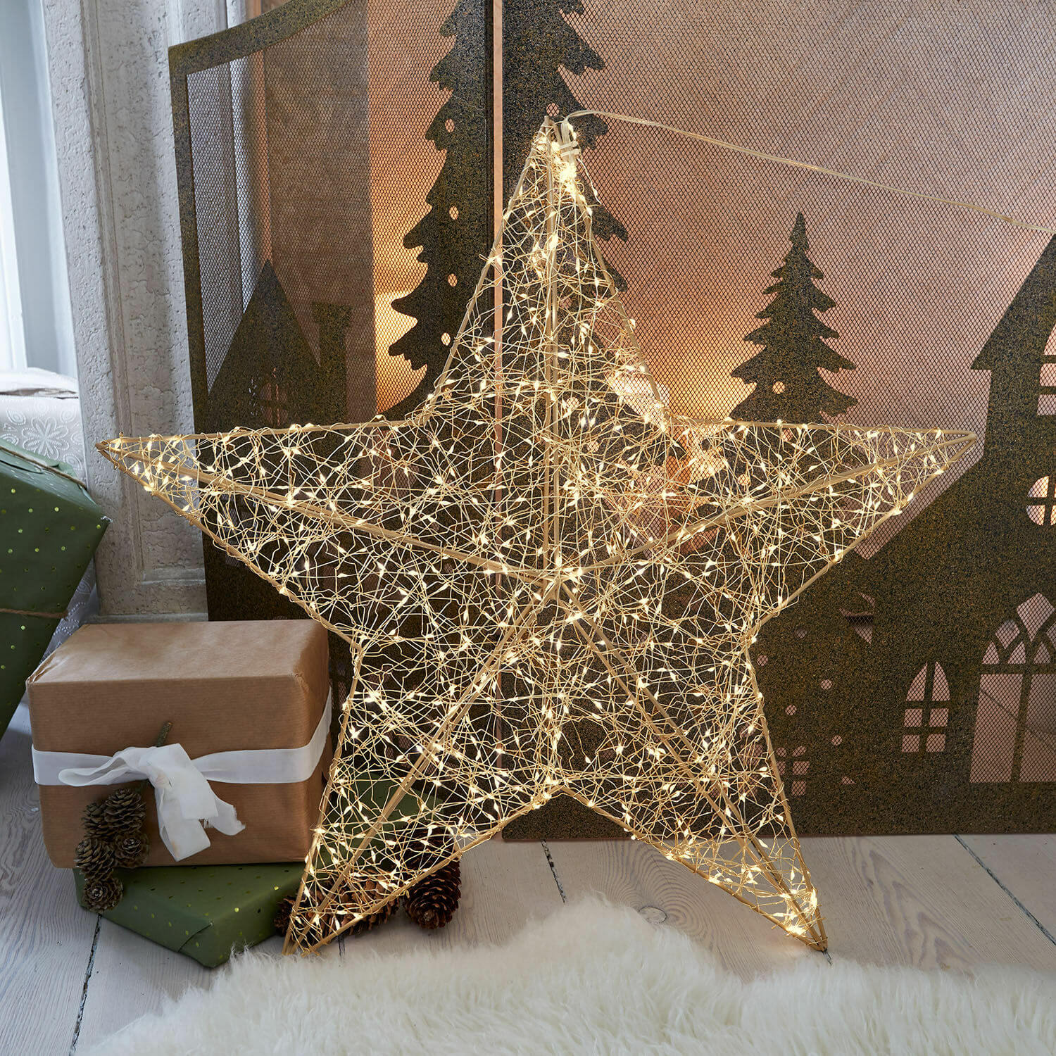 LED-Stern Vivetelle Drahtstern mit warmweißen LED-Lichtern als festliche Weihnachtsdekoration für Innenräume