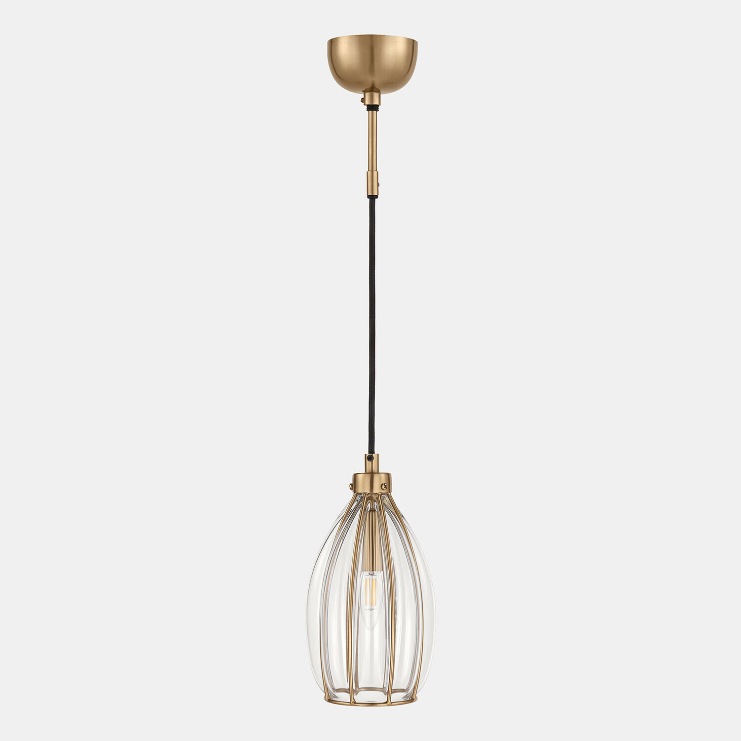 Hängelampe Velunas Goldene Hängeleuchte aus Metall mit Käfig und klarem Glas, modernes Deckenlicht