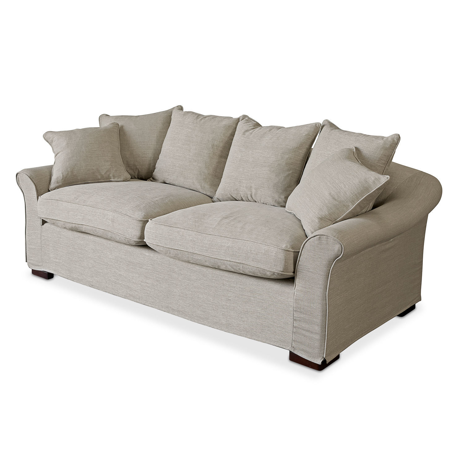 Sofa Long Beach Beige bezogener Sofa mit weichen Kissen und Holzfüßen, komfortables Wohnzimmermöbel