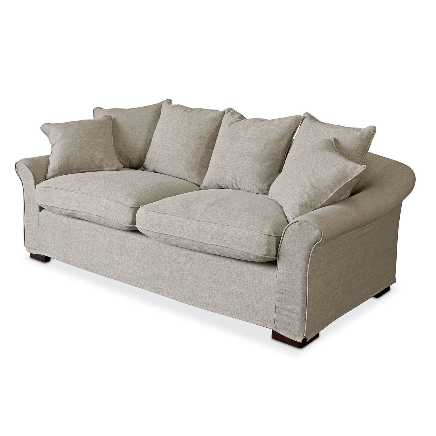 Sofa Long Beach Beige bezogener Sofa mit weichen Kissen und Holzfüßen, komfortables Wohnzimmermöbel
