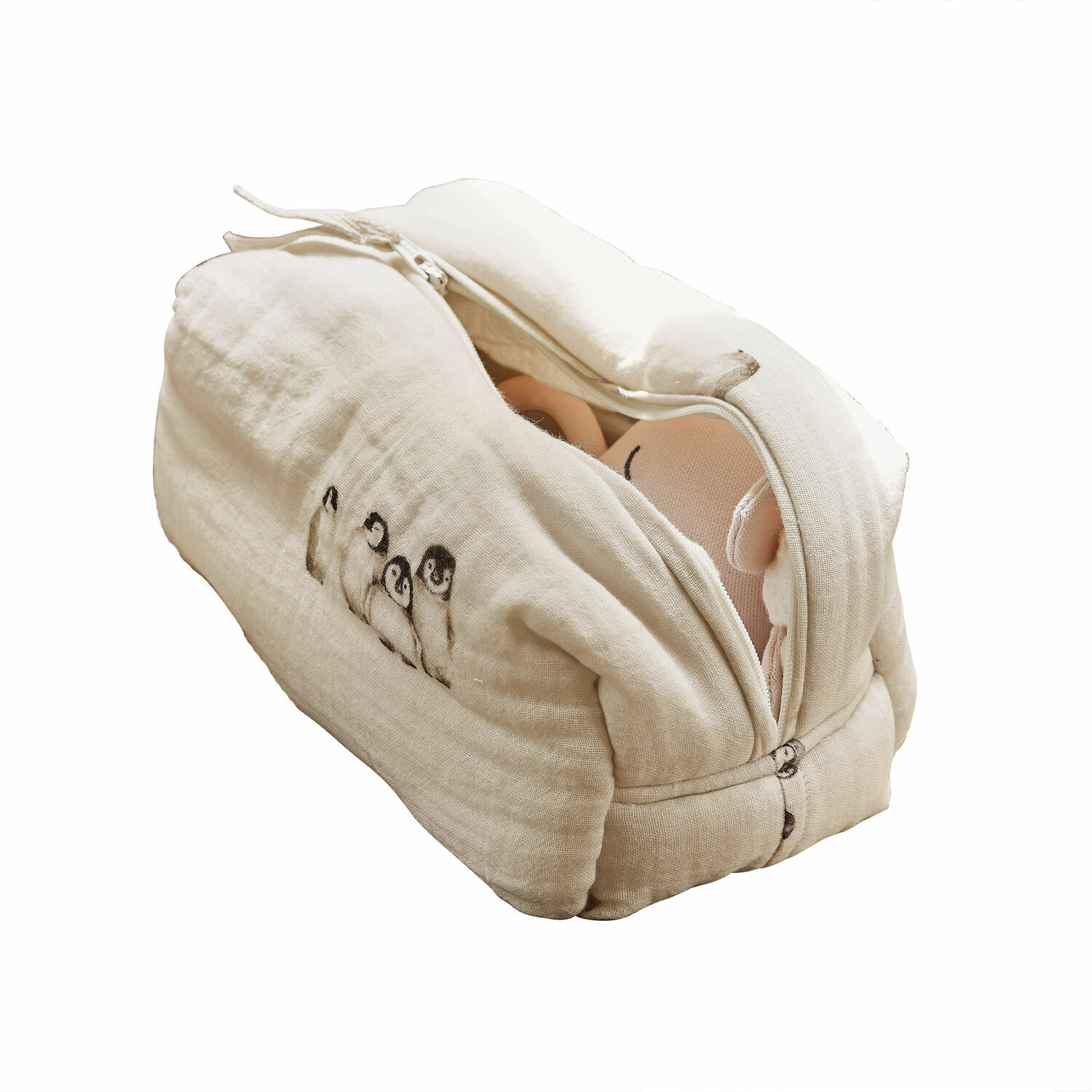 Täschchen Jocienne Beige Baumwoll-Kosmetiktasche mit Pinguin-Motiv und Reißverschluss, praktischer Reise-Organizer