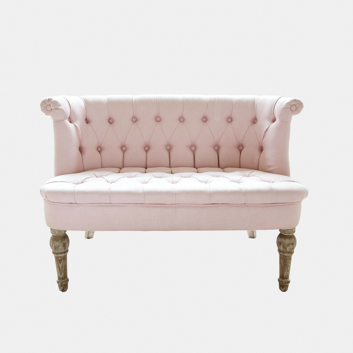 Rosa gepolstertes Sofa Weralin mit Holzbeinen, elegantes Wohnzimmermöbel