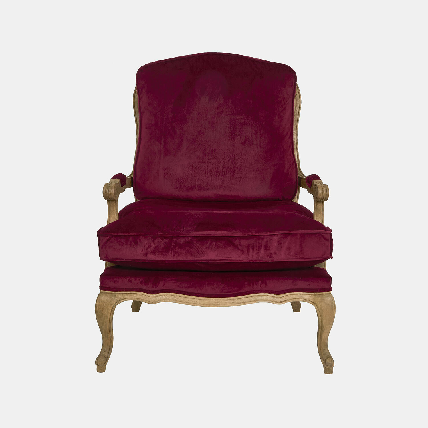 bordeaux/braun Sessel Corlay mit bordeauxrotem Samtbezug und braunem Holzrahmen, eleganter Polstersessel
