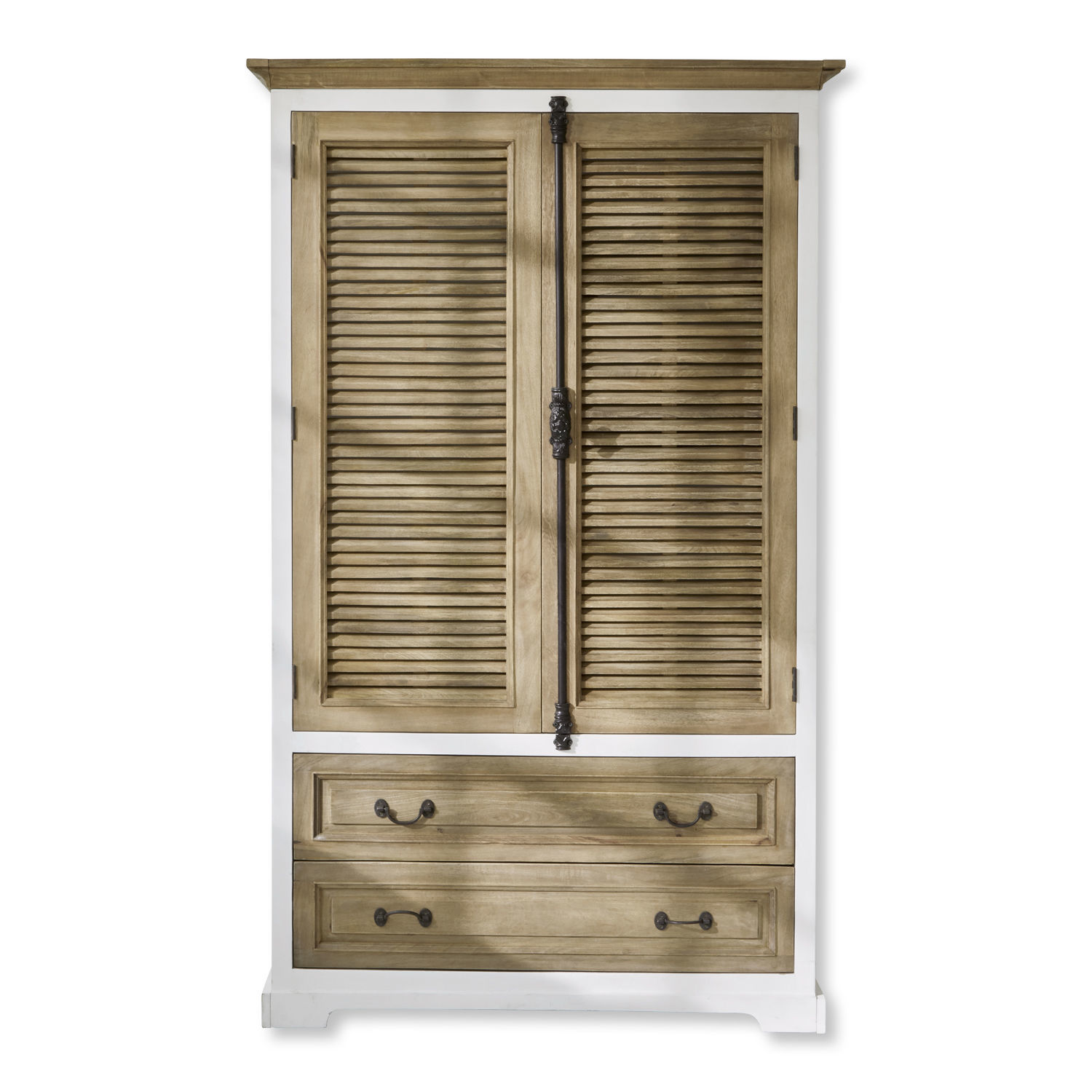 Schrank Bureau Holzschrank mit weißem Rahmen und zwei Schubladen, natürliche Holzfarbe, Aufbewahrungsmöbel