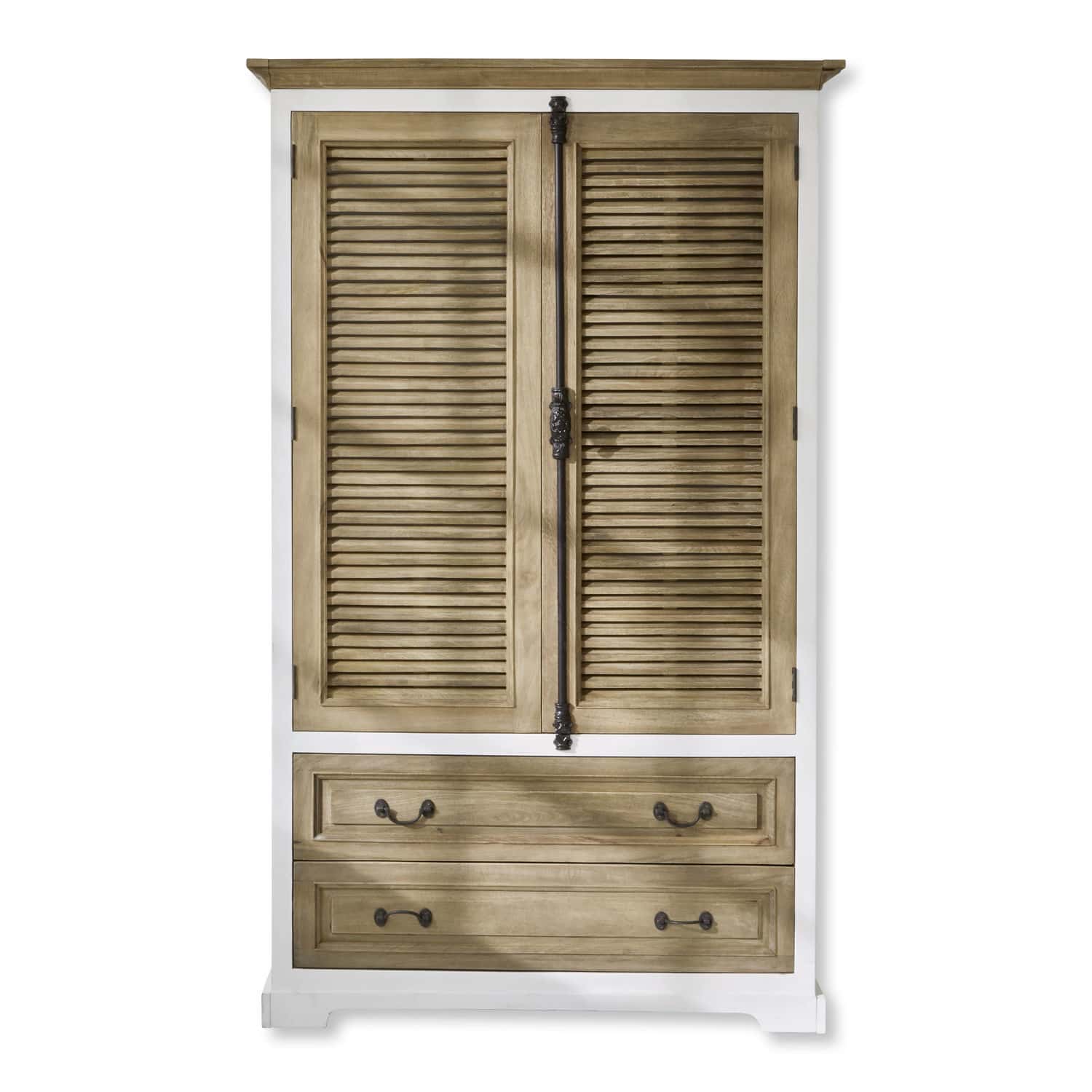 Schrank Bureau Holzschrank mit weißem Rahmen und zwei Schubladen, natürliche Holzfarbe, Aufbewahrungsmöbel