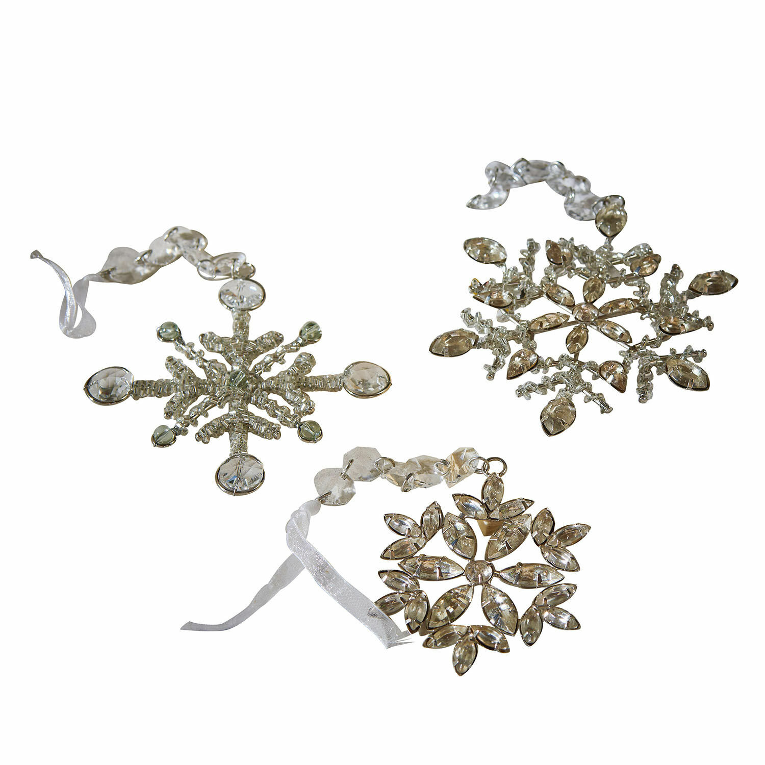Anhänger 3er Set Aleyna Set aus drei transparenten Glas-Schneeflocken mit Bändern zum Aufhängen als Weihnachtsdeko