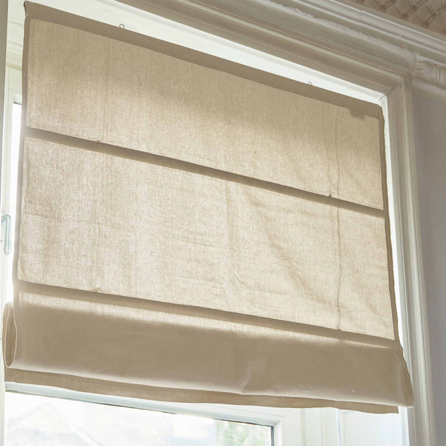 Faltrollo Fides Beige römische Jalousie aus Naturstoff, stilvolle Fensterdekoration für modernes Interieur