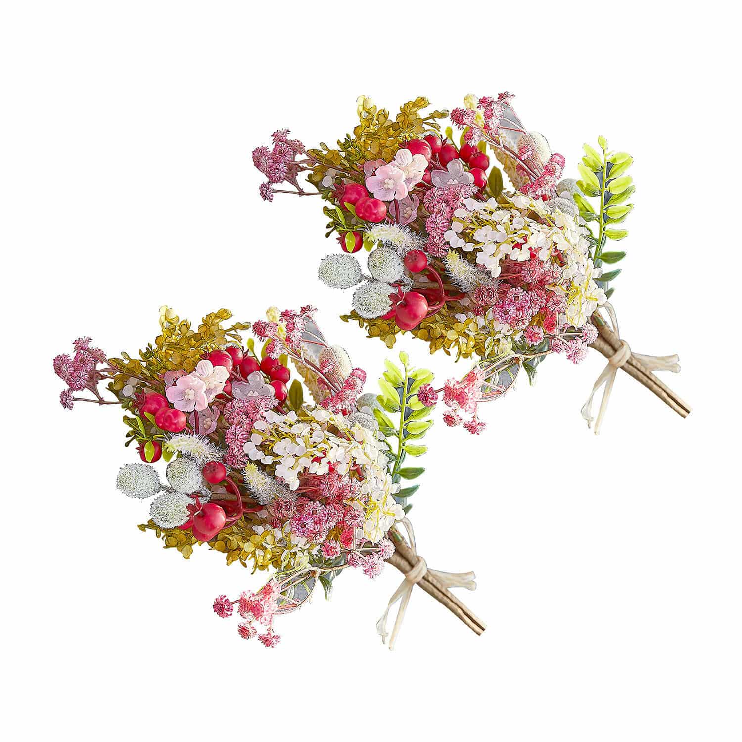 Deko-Blumenstrauß 2er Set Selivane Künstlicher Blumenstrauß in Rosa, Weiß und Grün mit roten Beeren, dekorative Wohnaccessoire