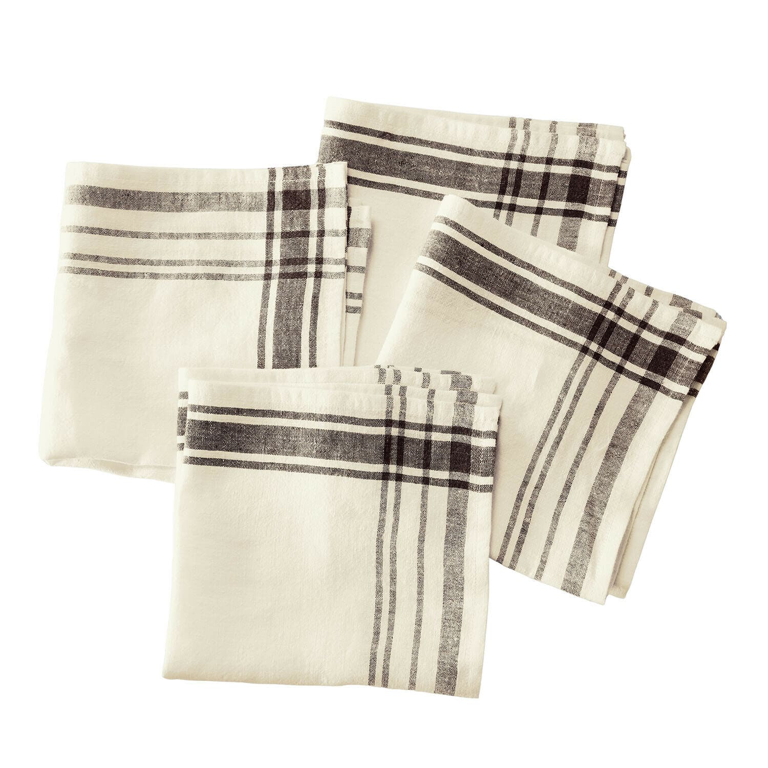 Serviette 4er Set Ellory Set aus vier cremefarbenen Leinen-Geschirrtüchern mit schwarzen Streifen für die Küche
