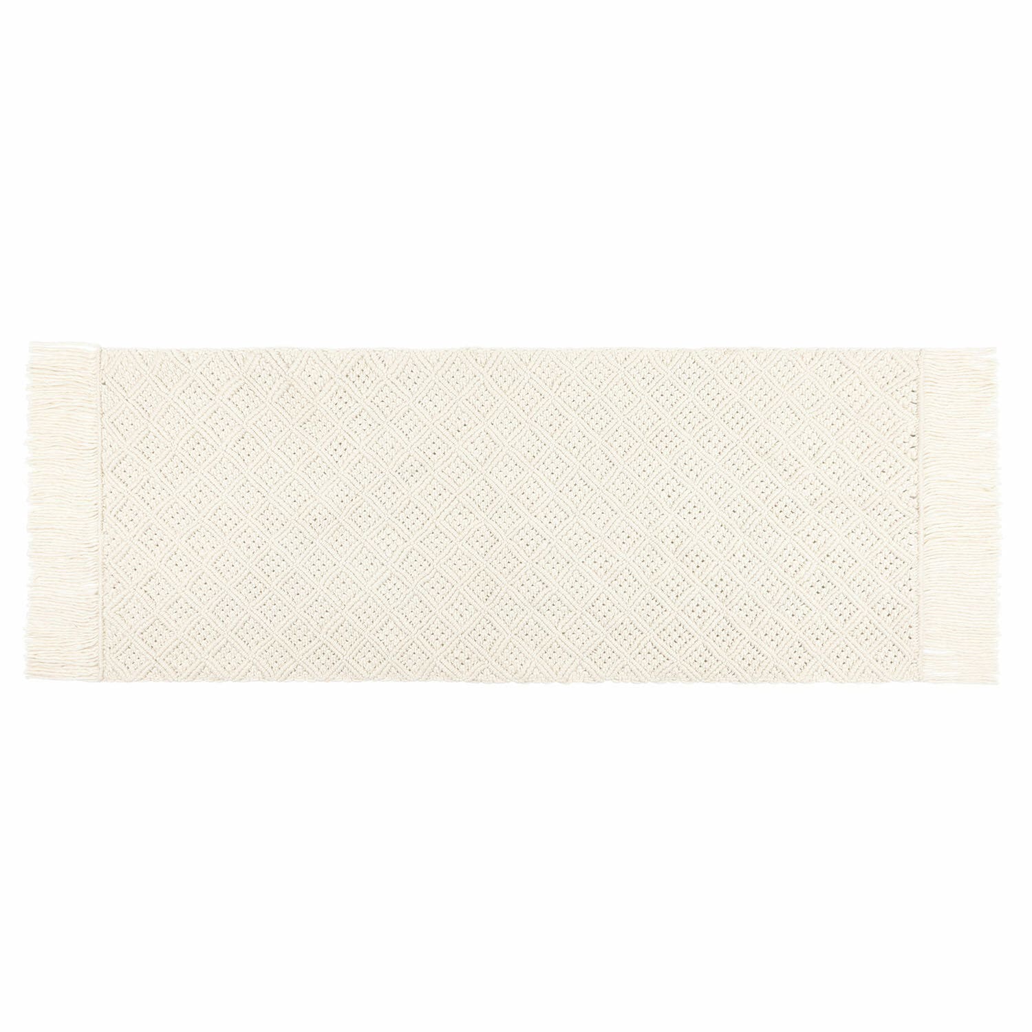 Läufer Voué Weißer Baumwollteppich mit Fransen und geometrischem Muster, Wohntextilien, Dekoration